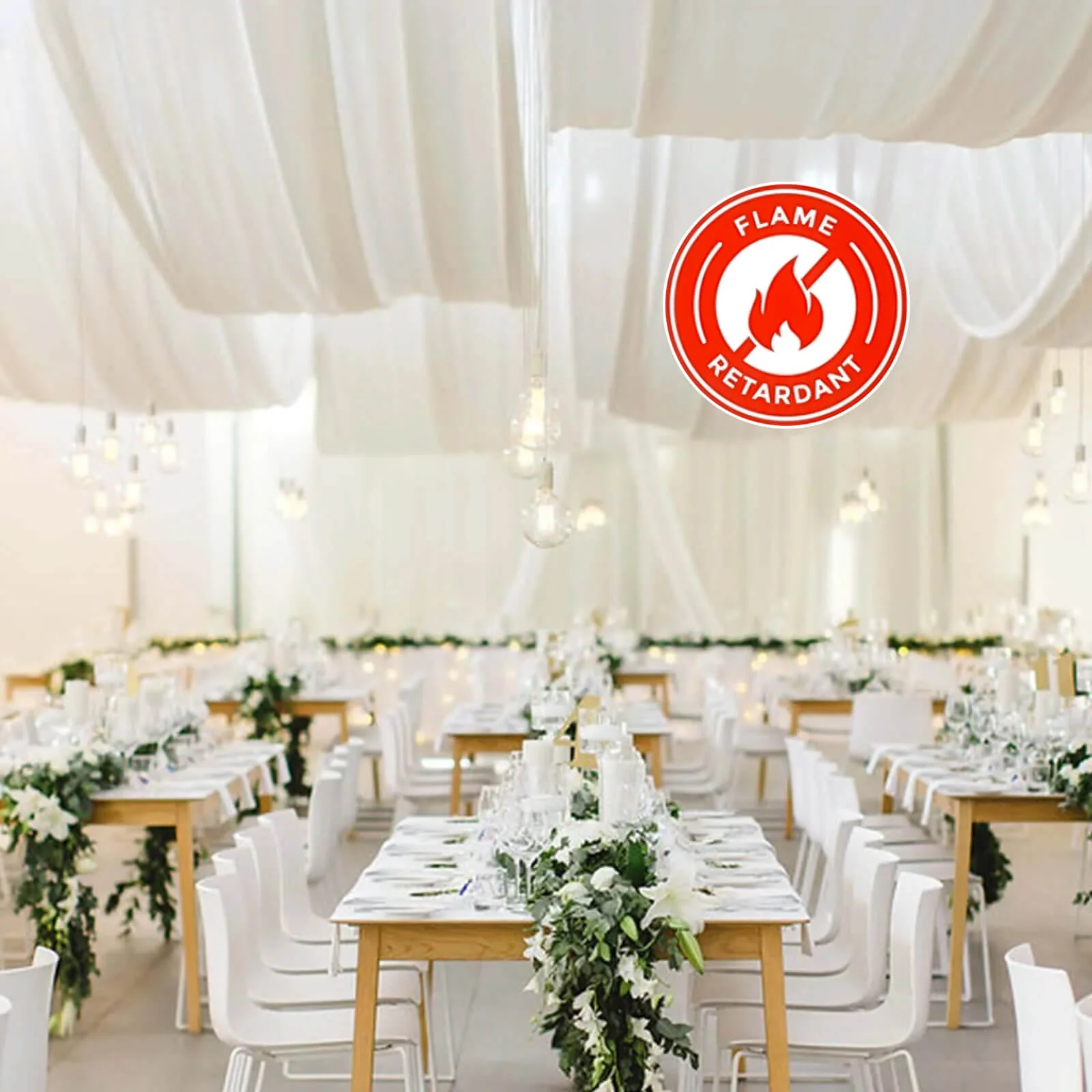 Ivory Sheer Ceiling/Curtain Draping Panels Durable Flame Resistant Fabric 10ftx30ft