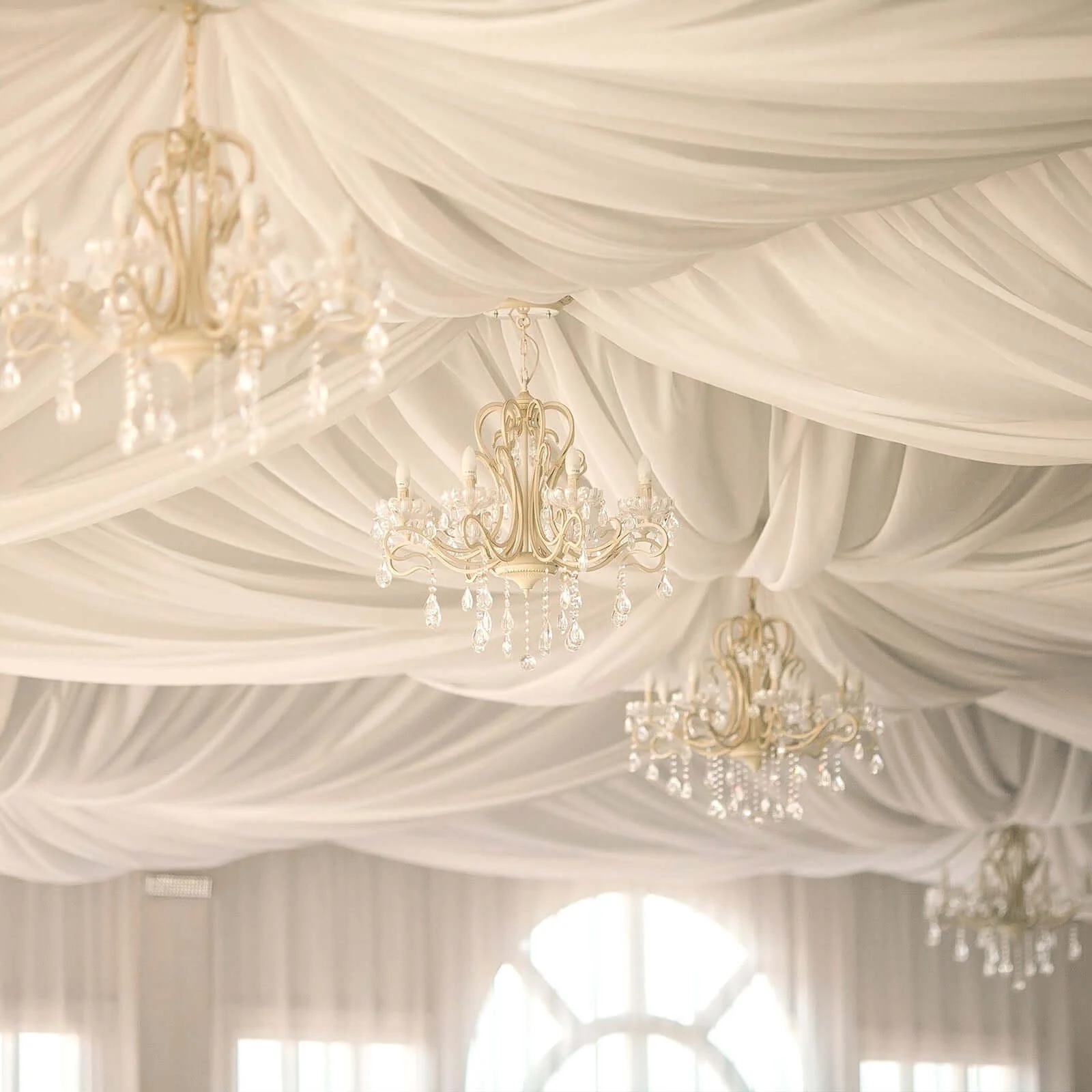 Ivory Sheer Ceiling/Curtain Draping Panels Durable Flame Resistant Fabric 10ftx40ft - Image 5