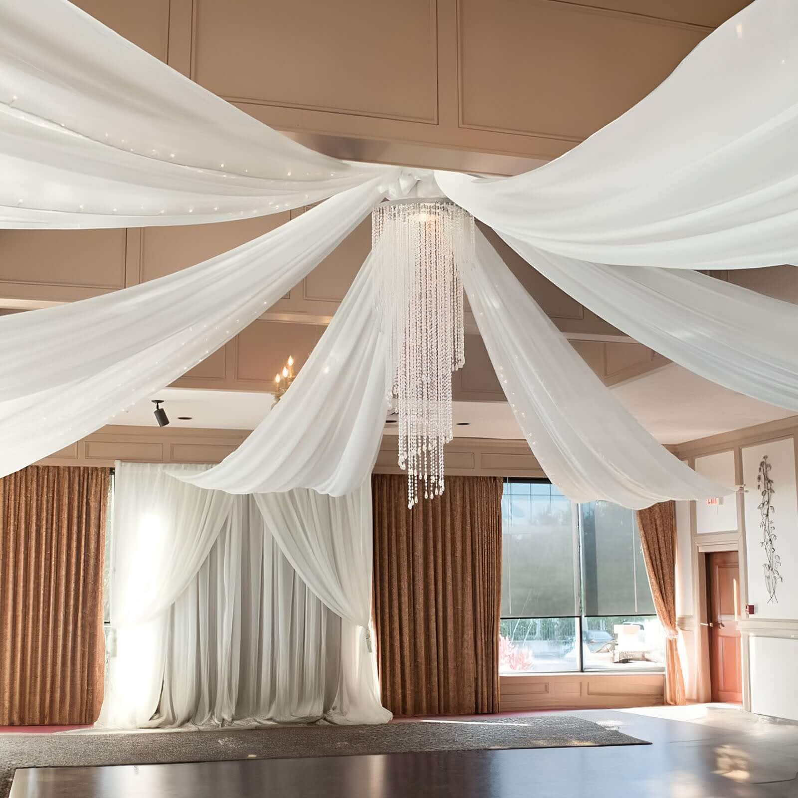 Ivory Sheer Ceiling/Curtain Draping Panels Durable Flame Resistant Fabric 10ftx40ft - Image 6