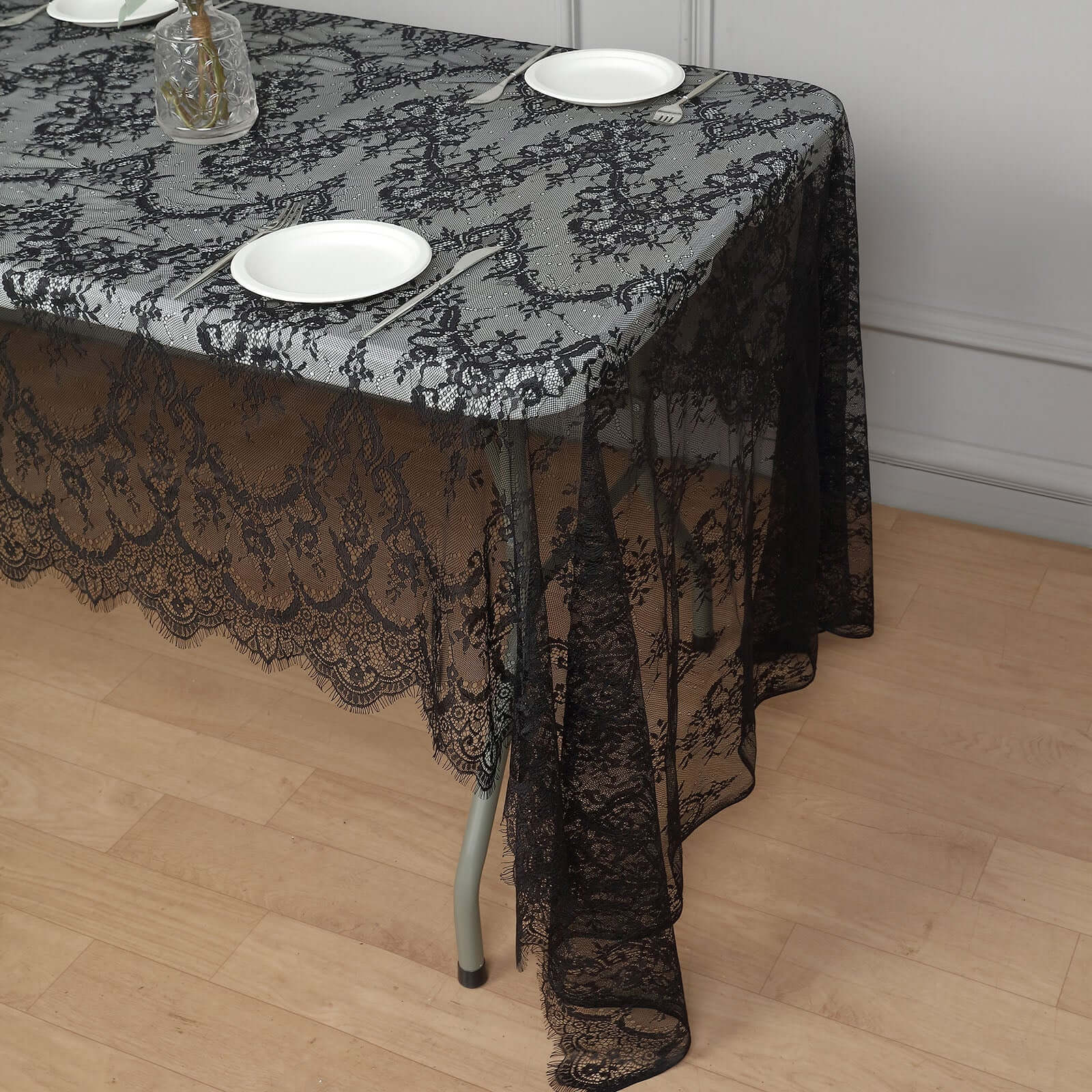 Lace Rectangle Tablecloth 60"x120" Black with Scalloped Frill Edges - Vintage Design Table Cover - Image 4