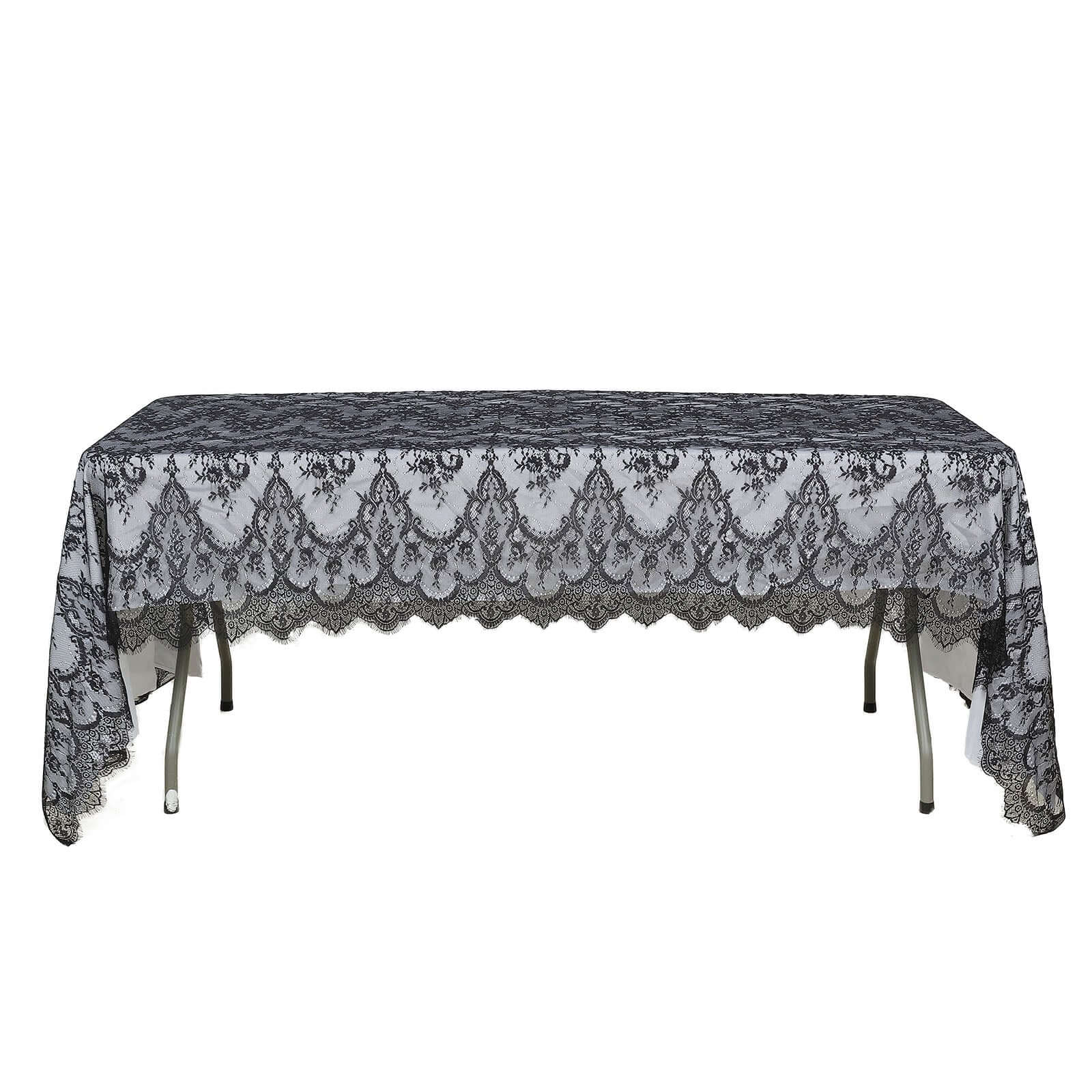 Lace Rectangle Tablecloth 60"x120" Black with Scalloped Frill Edges - Vintage Design Table Cover - Image 6
