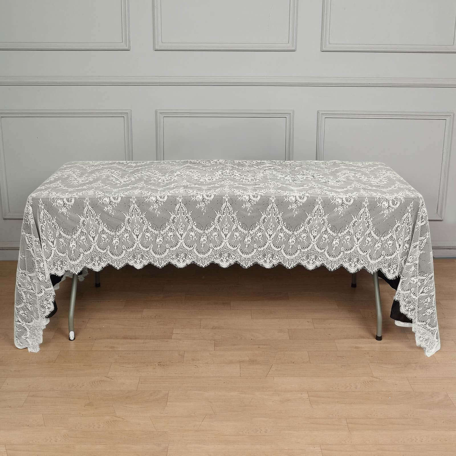 Lace Rectangle Tablecloth 60"x120" Ivory with Scalloped Frill Edges - Vintage Design Table Cover