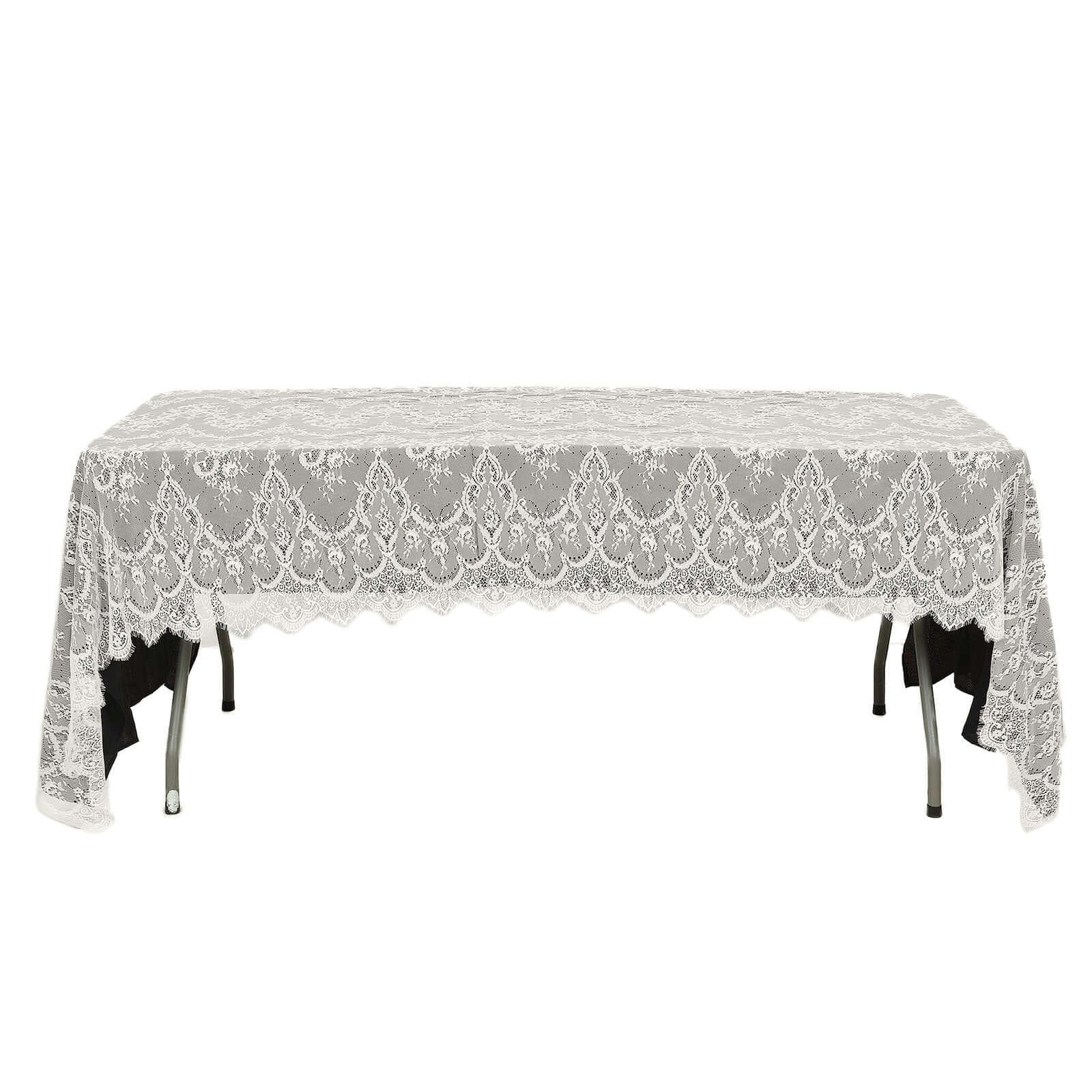 Lace Rectangle Tablecloth 60"x120" Ivory with Scalloped Frill Edges - Vintage Design Table Cover - Image 5