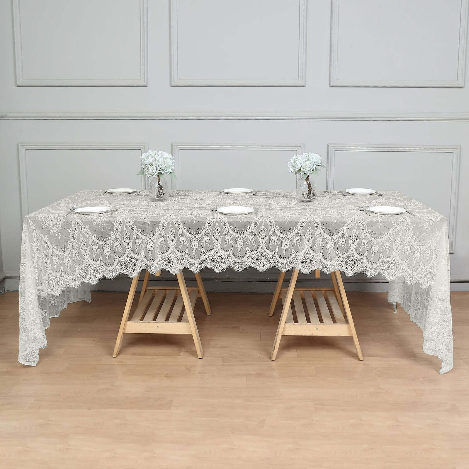 Lace Rectangle Tablecloth 60"x120" Ivory with Scalloped Frill Edges - Vintage Design Table Cover - Image 6