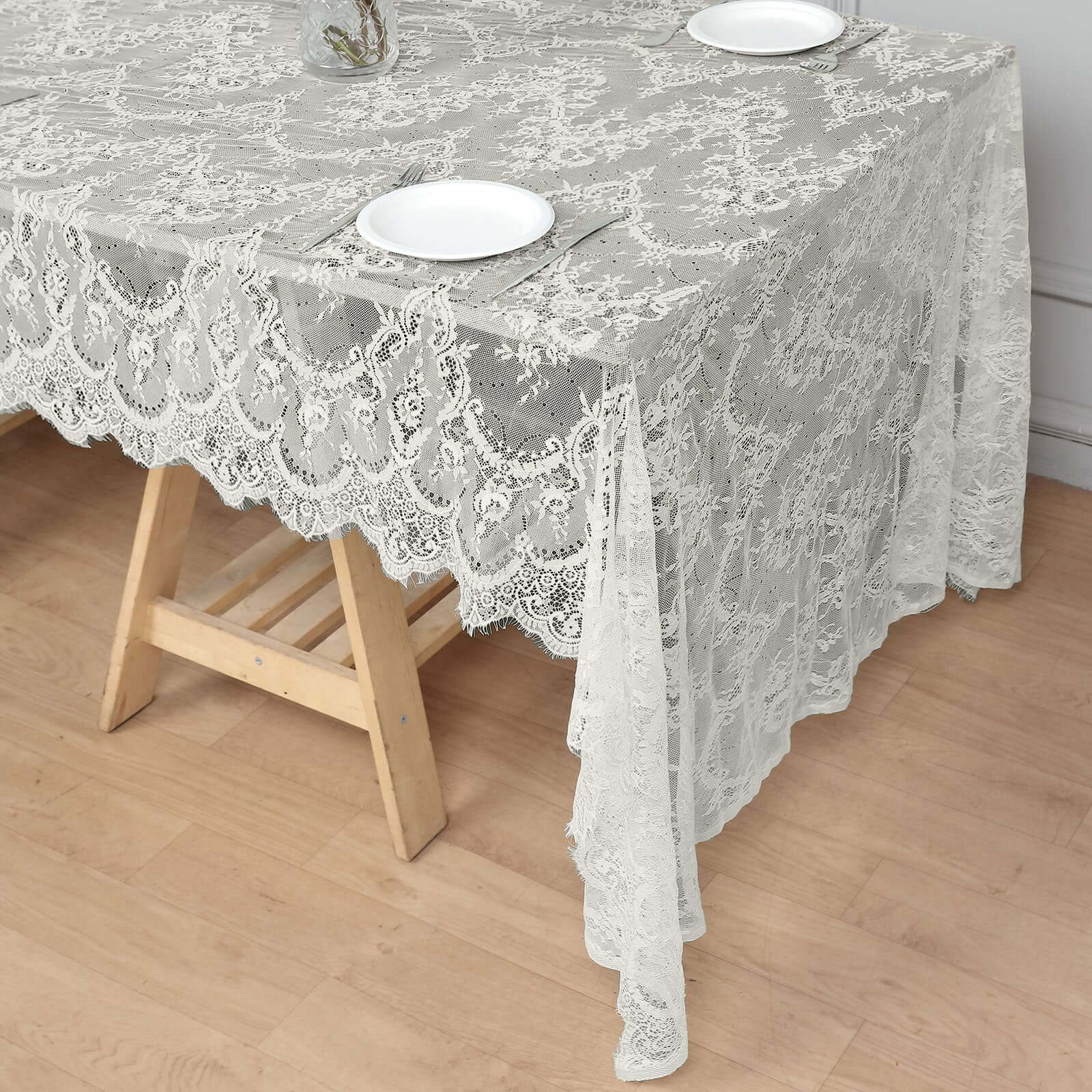 Lace Rectangle Tablecloth 60"x120" Ivory with Scalloped Frill Edges - Vintage Design Table Cover - Image 7