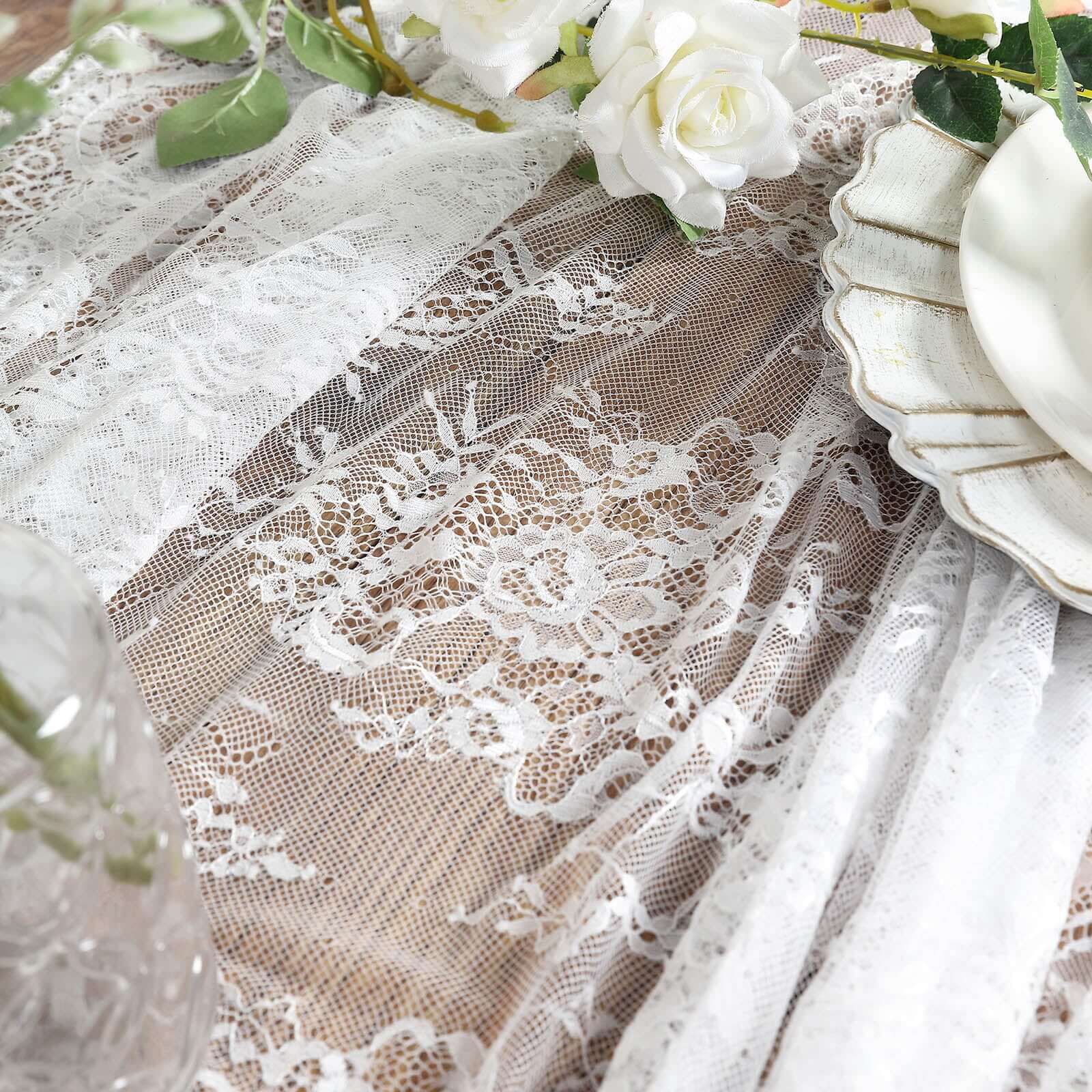 Lace Rectangle Tablecloth 60"x120" White with Scalloped Frill Edges - Vintage Design for Stylish Table Settings - Image 3