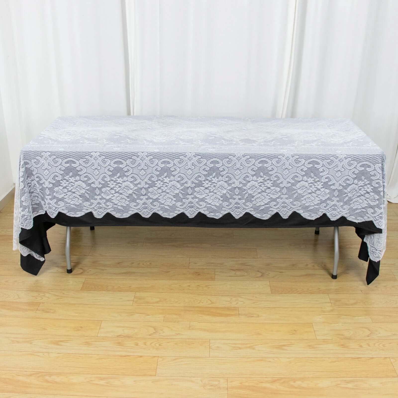 Lace Rectangular Oblong Tablecloth 60"x108" White with Premium Design - Perfect for Dining and Gatherings