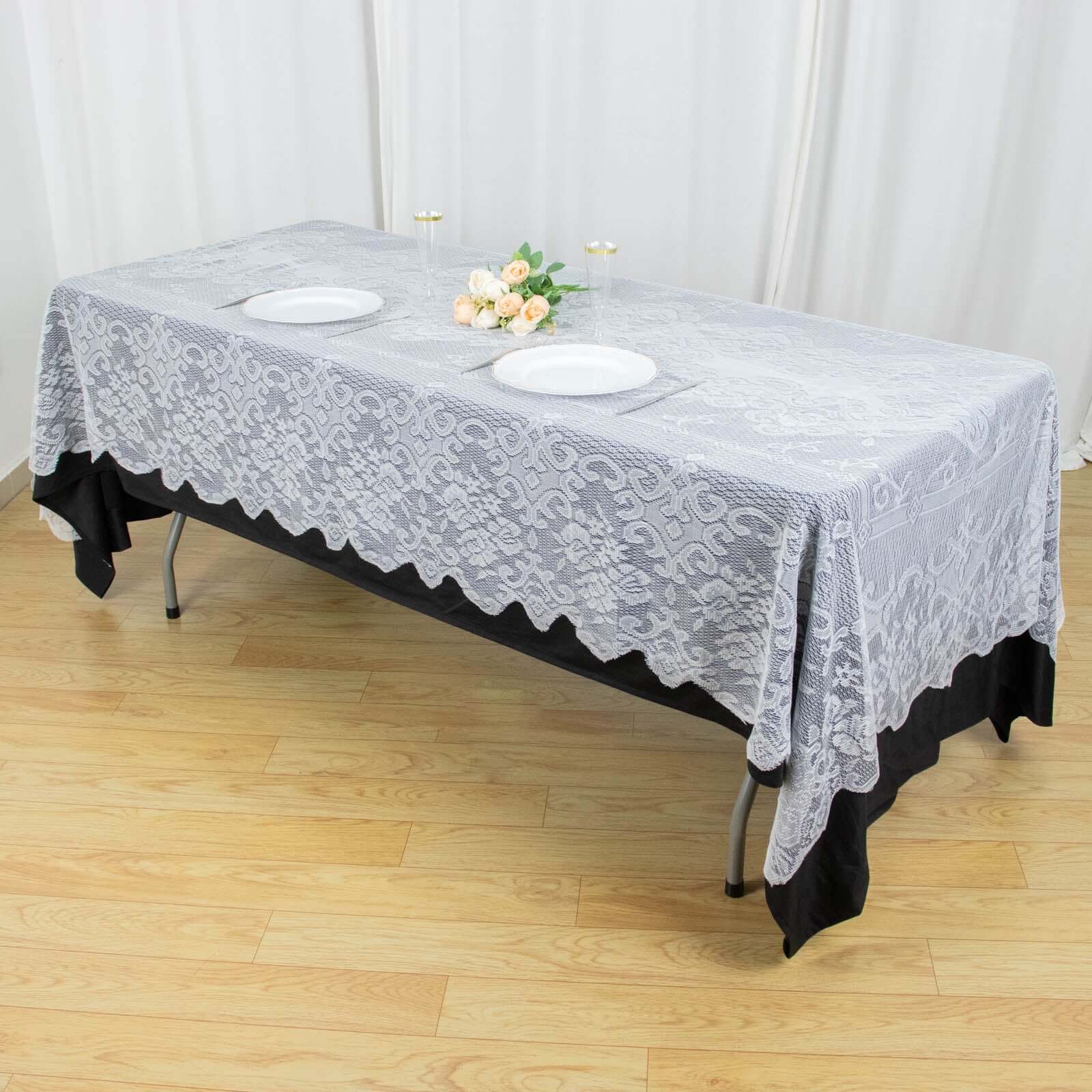 Lace Rectangular Oblong Tablecloth 60"x108" White with Premium Design - Perfect for Dining and Gatherings - Image 2