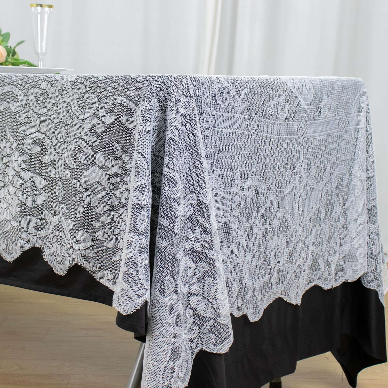 Lace Rectangular Oblong Tablecloth 60"x108" White with Premium Design - Perfect for Dining and Gatherings - Image 3