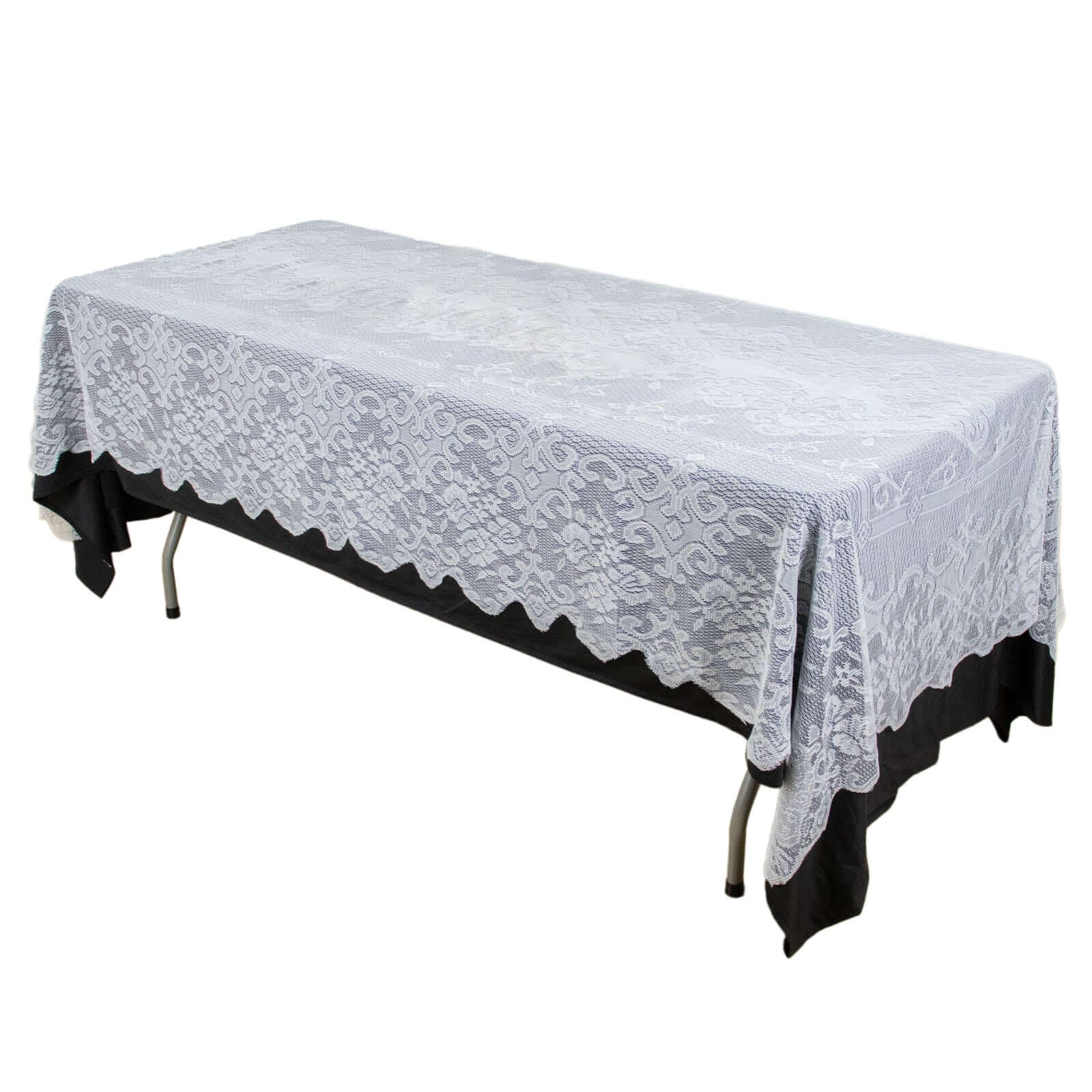 Lace Rectangular Oblong Tablecloth 60"x126" White with Premium Design - Perfect for Weddings and Receptions - Image 6