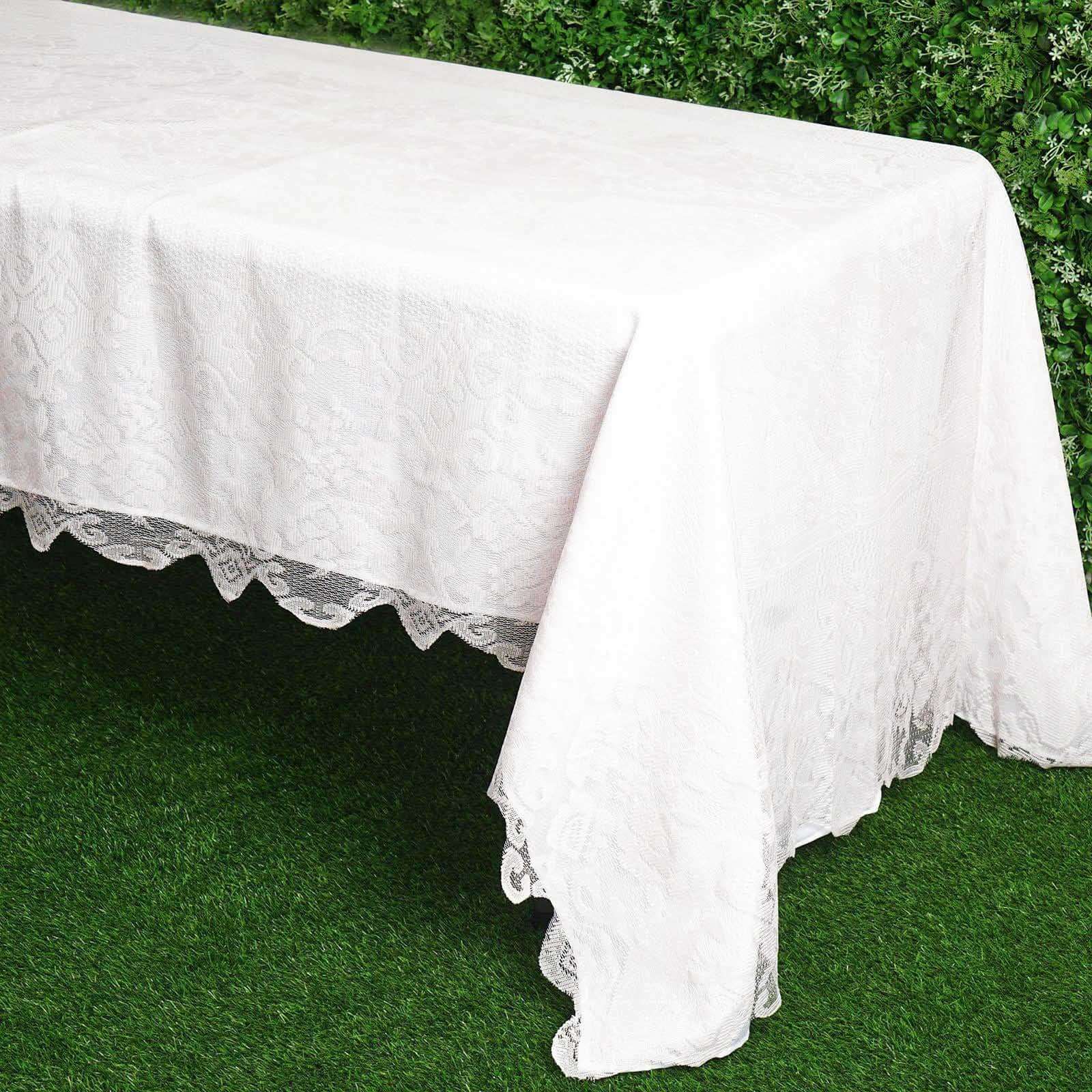 Lace Rectangular Oblong Tablecloth 60"x126" White with Premium Design - Perfect for Weddings and Receptions - Image 7