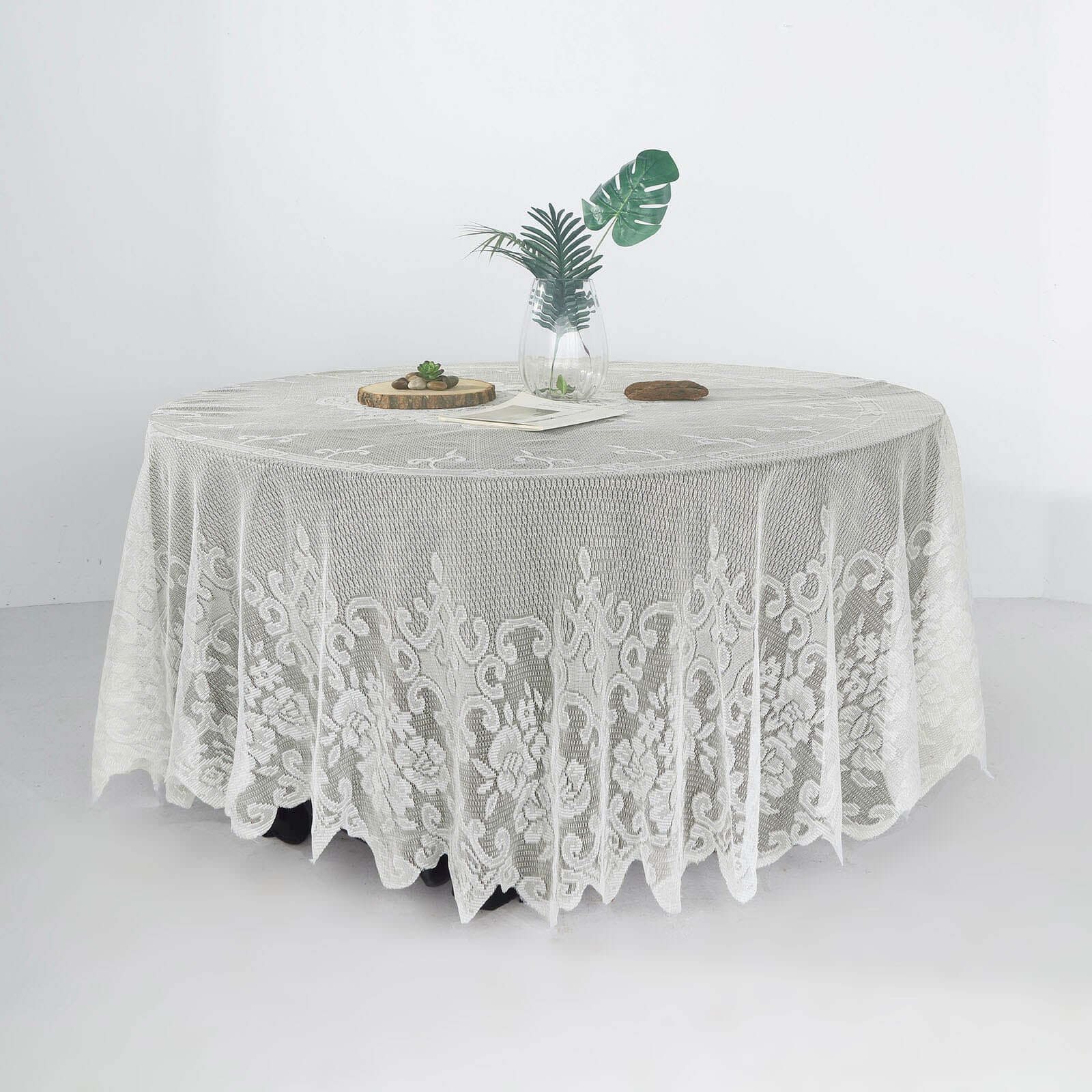 Lace Round Tablecloth 108" Ivory with Premium Design Table Cover - Image 3