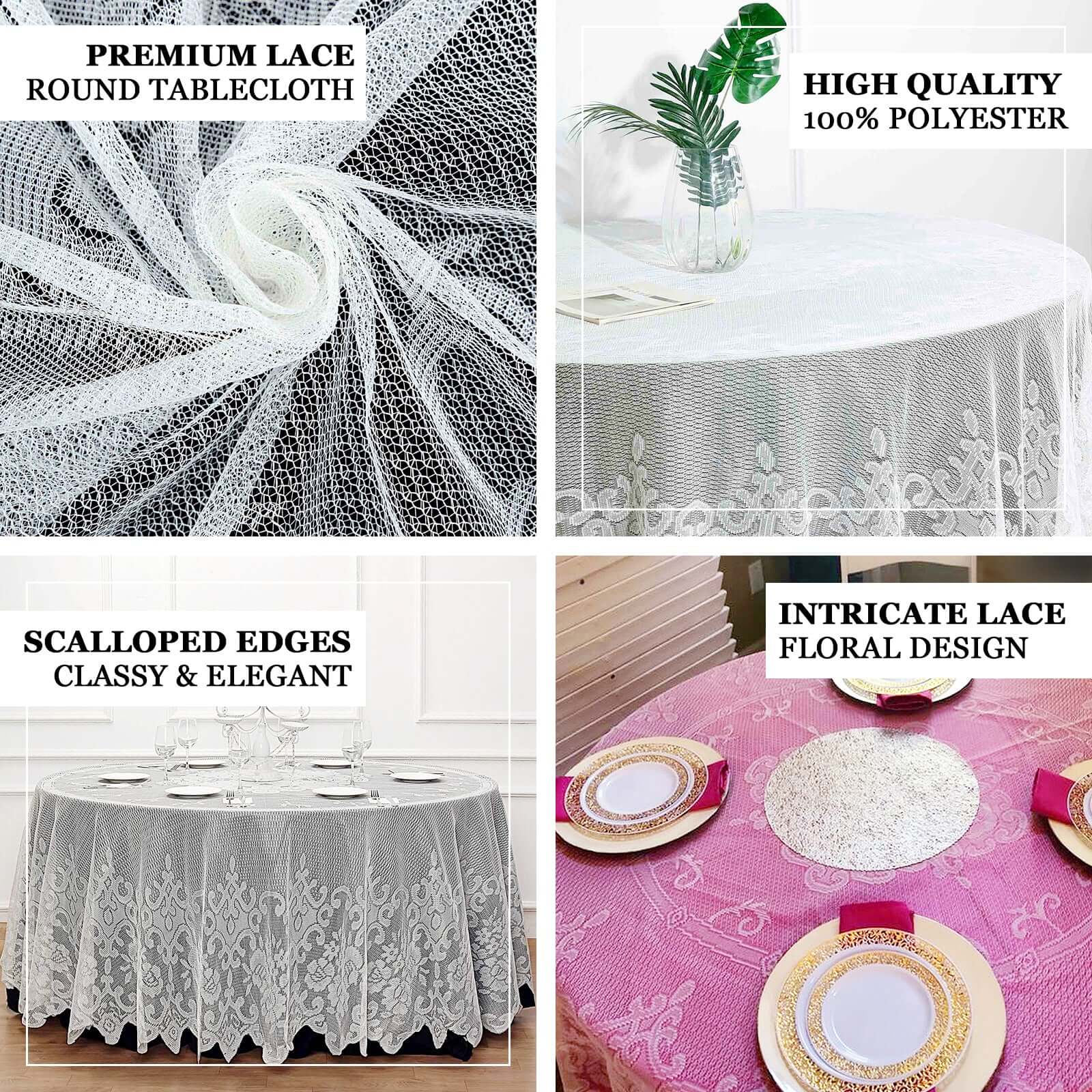 Lace Round Tablecloth 108" Ivory with Premium Design Table Cover - Image 4