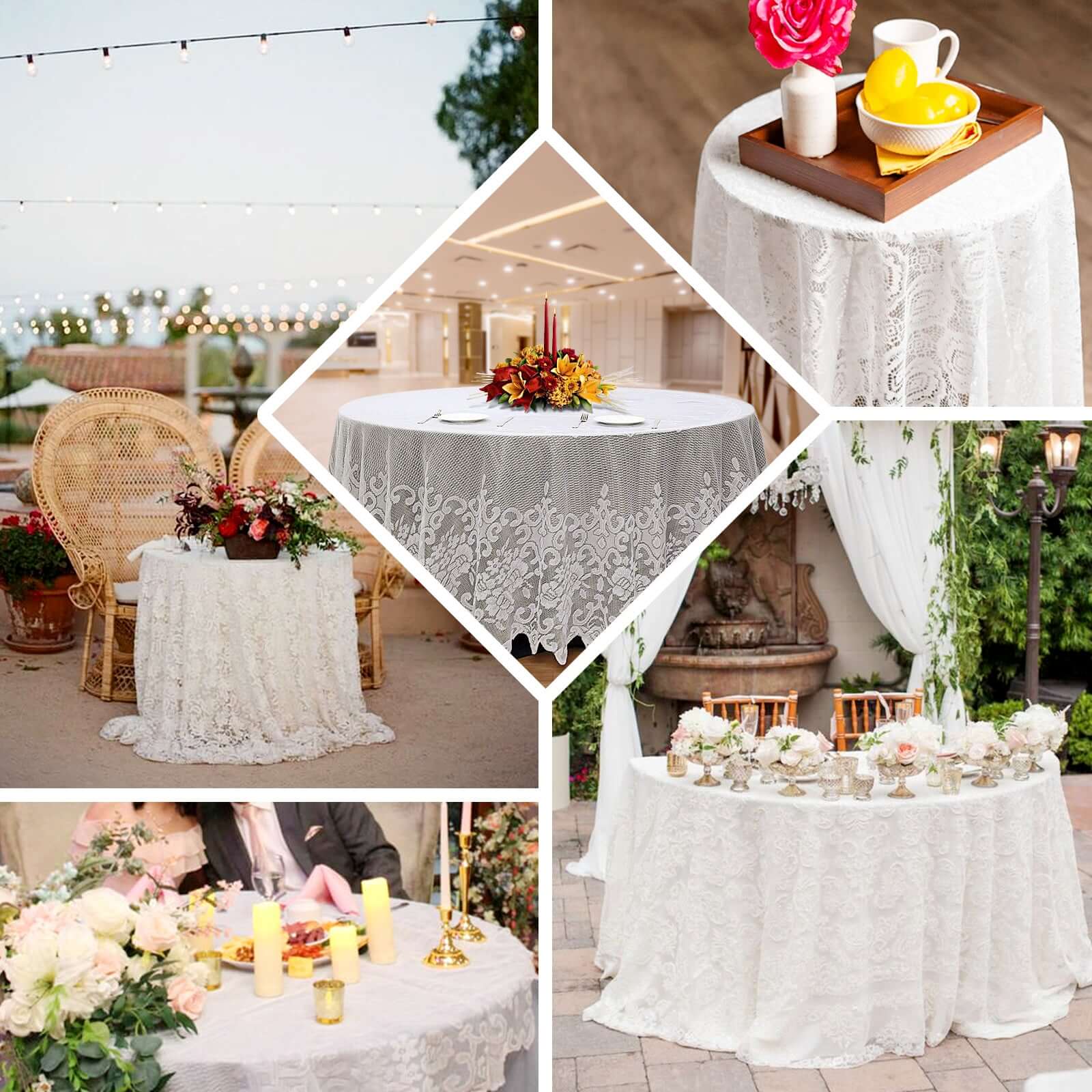Lace Round Tablecloth 108" Ivory with Premium Design Table Cover - Image 5