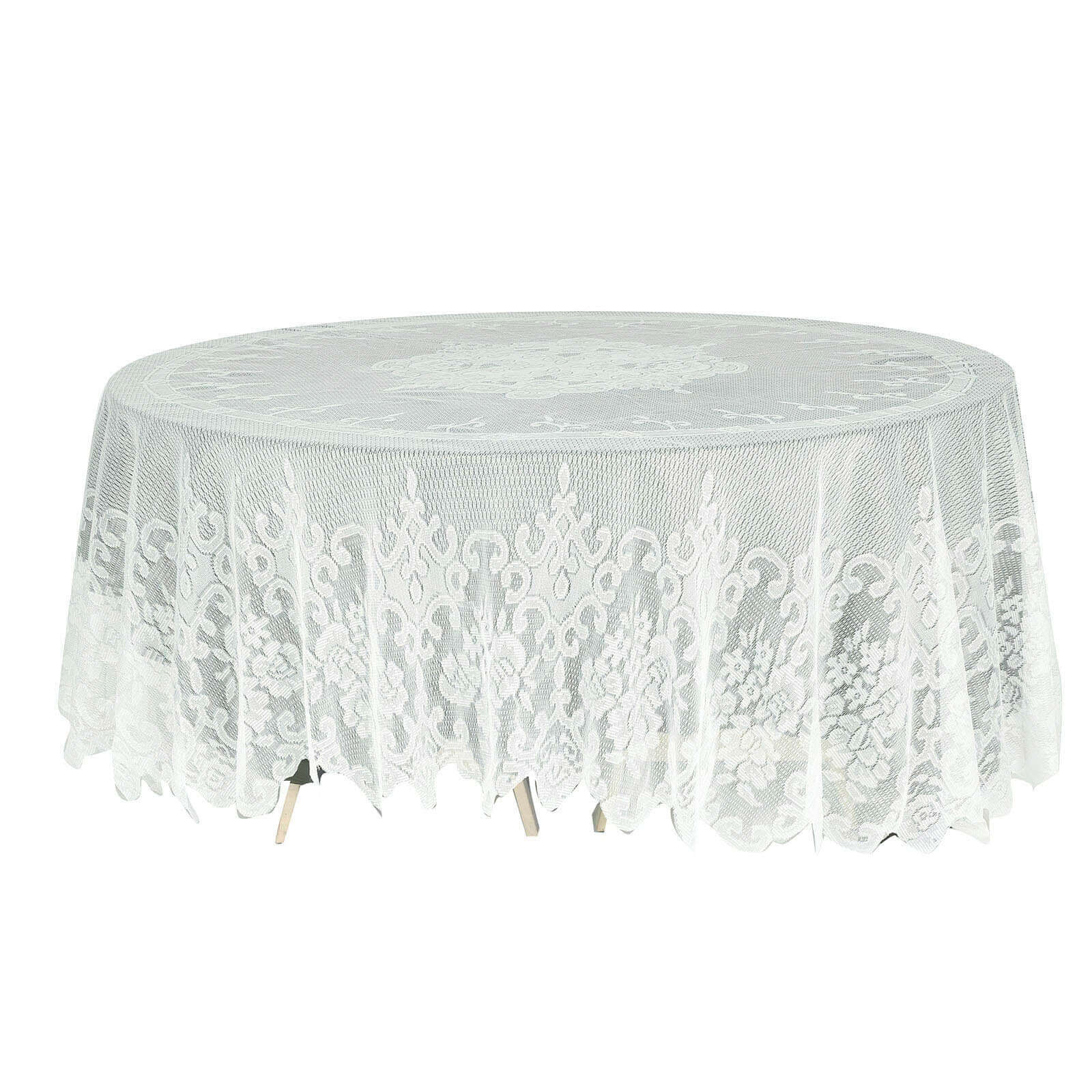 Lace Round Tablecloth 108" Ivory with Premium Design Table Cover - Image 6