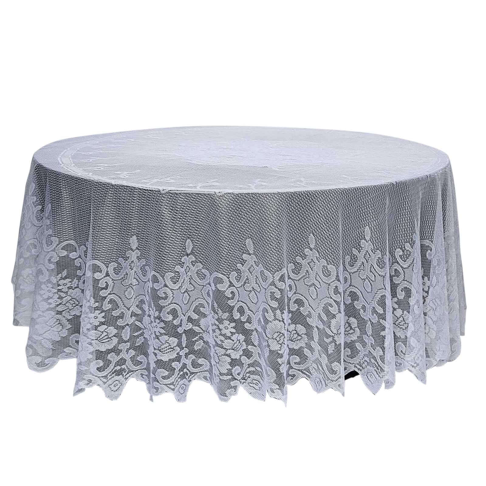 Lace Round Tablecloth 120" White with Premium Design - Seamless Finish for Banquets and Receptions - Image 7