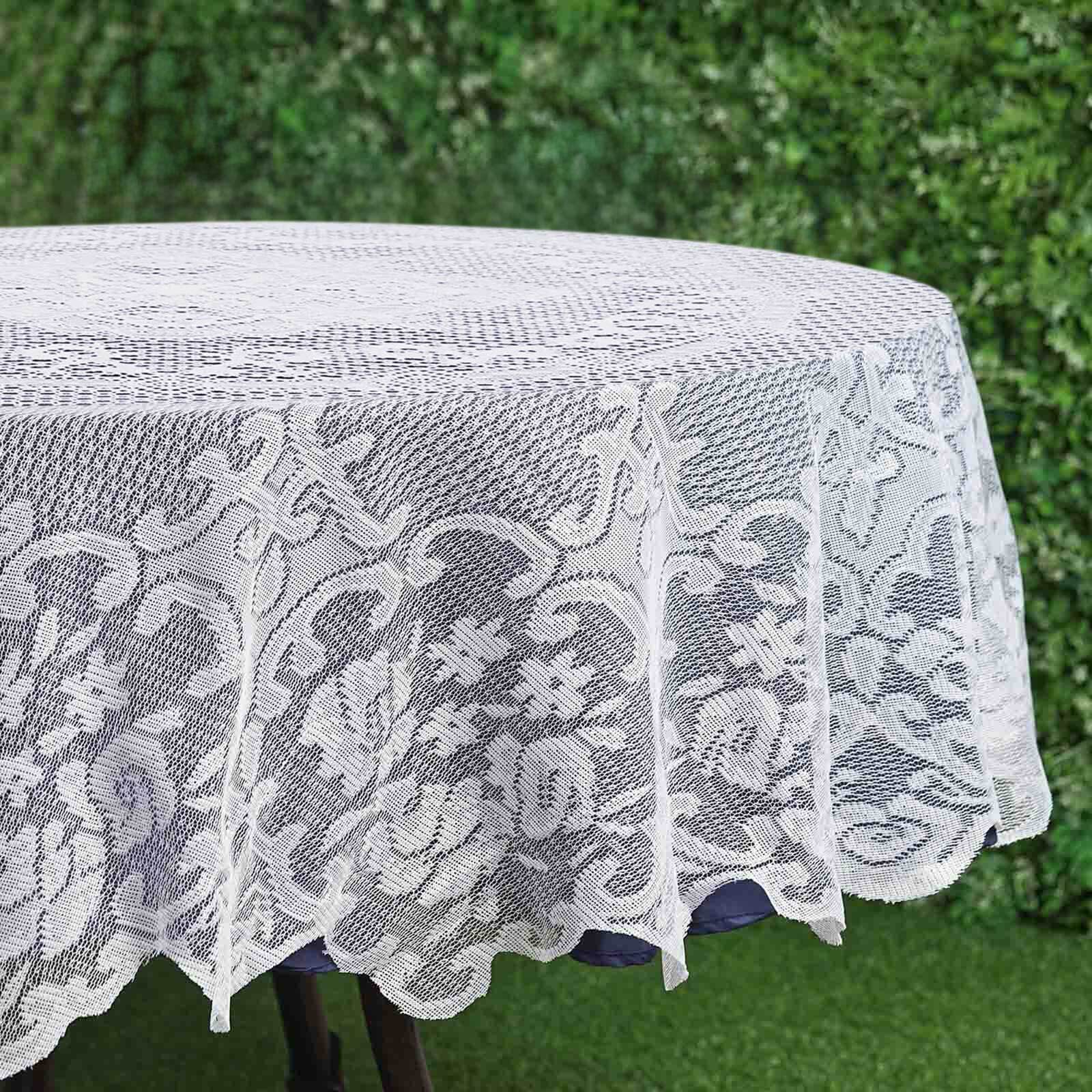 Lace Round Tablecloth 70" White with Premium Design - Ideal for Dining and Casual Gatherings