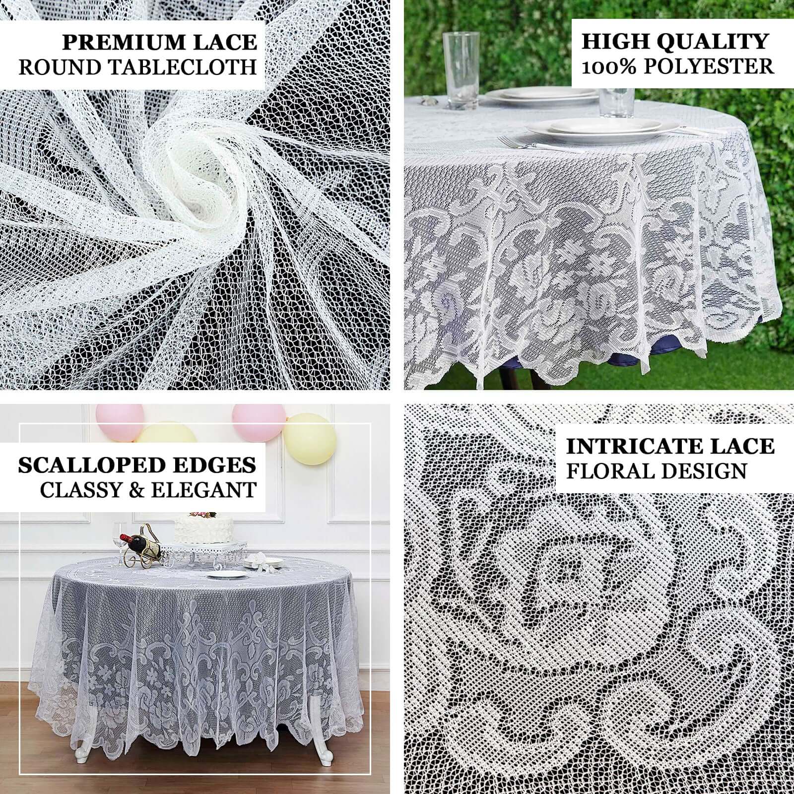 Lace Round Tablecloth 70" White with Premium Design - Ideal for Dining and Casual Gatherings - Image 5