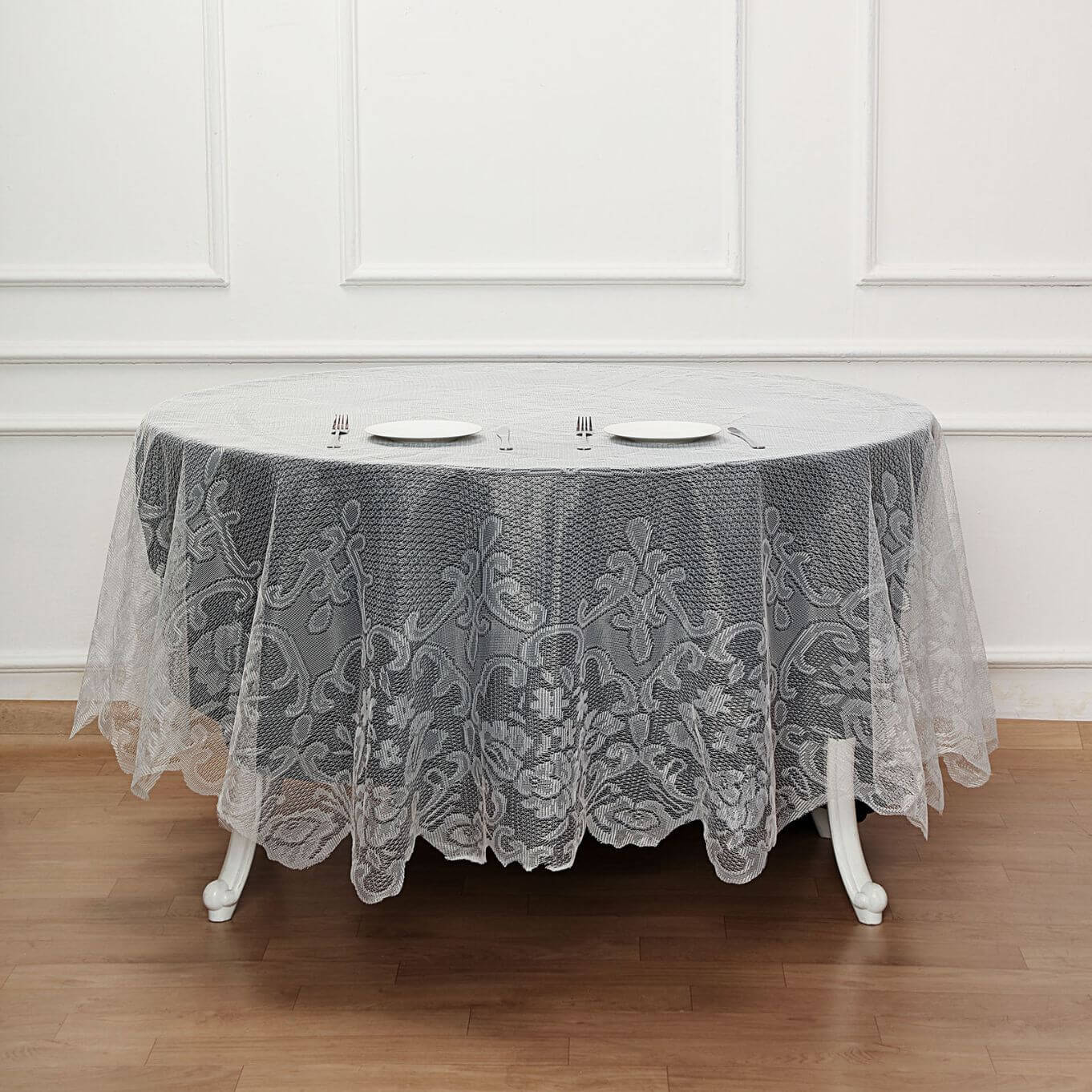 Lace Round Tablecloth 90" Ivory with Premium Design Table Cover - Image 2