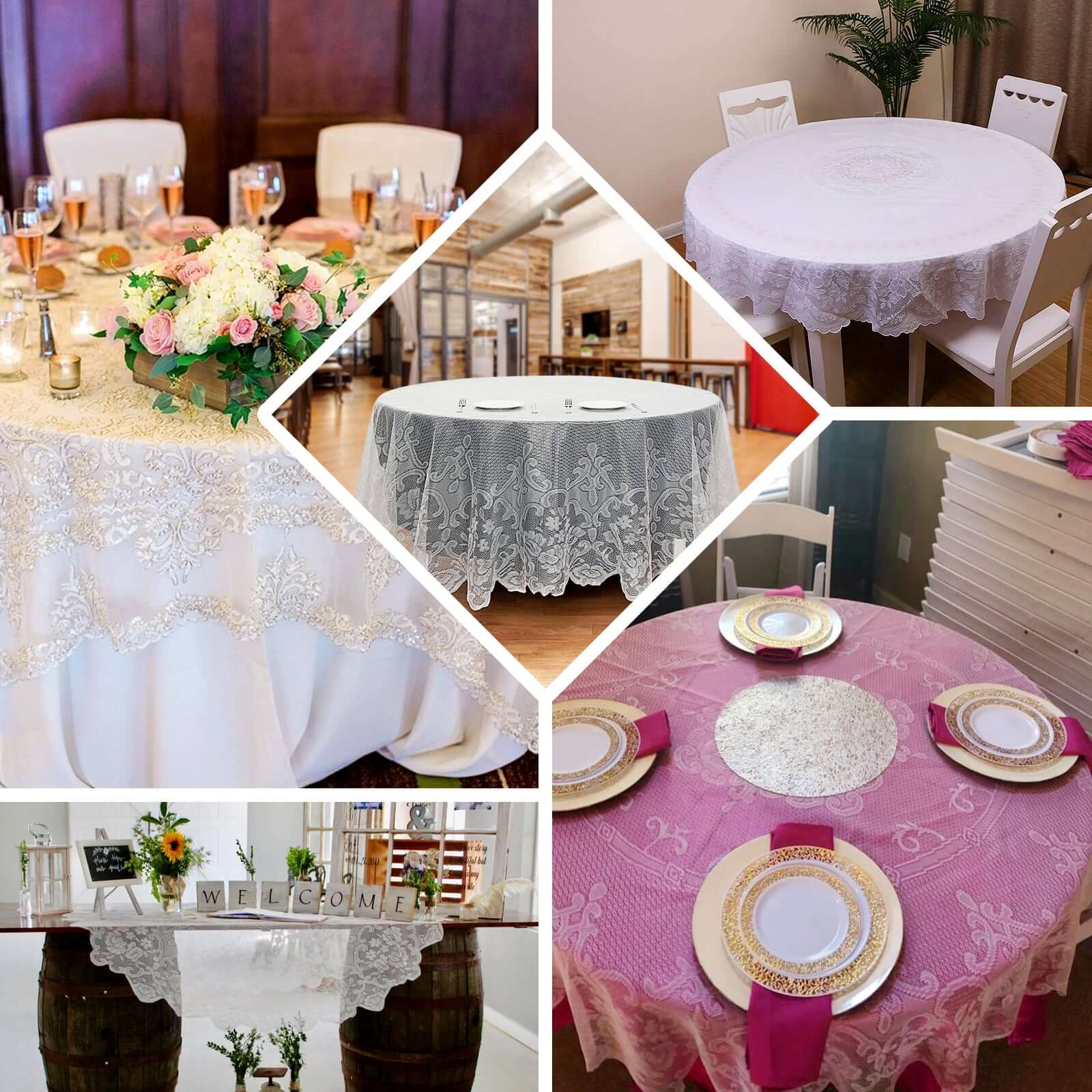 Lace Round Tablecloth 90" Ivory with Premium Design Table Cover - Image 4