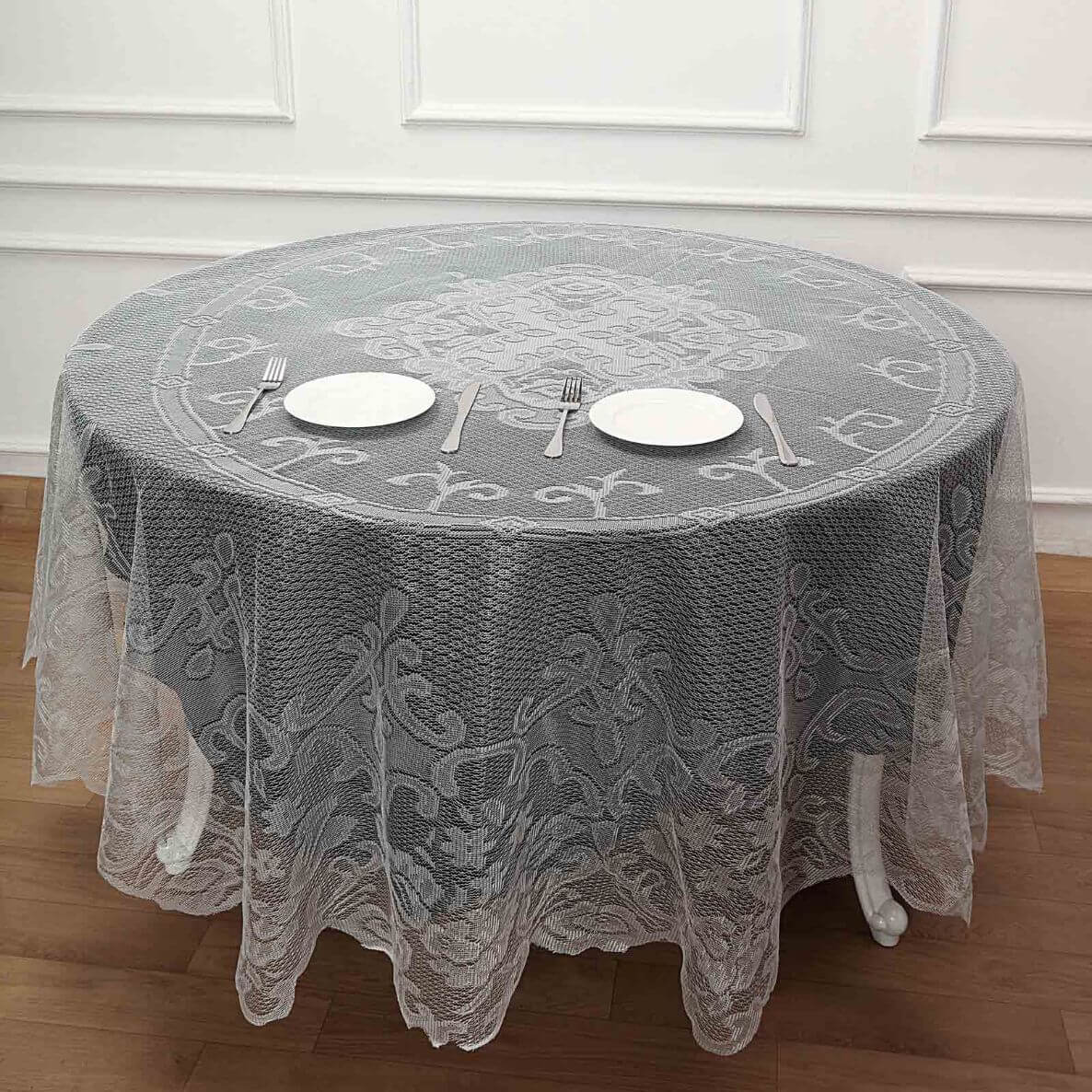 Lace Round Tablecloth 90" Ivory with Premium Design Table Cover - Image 5