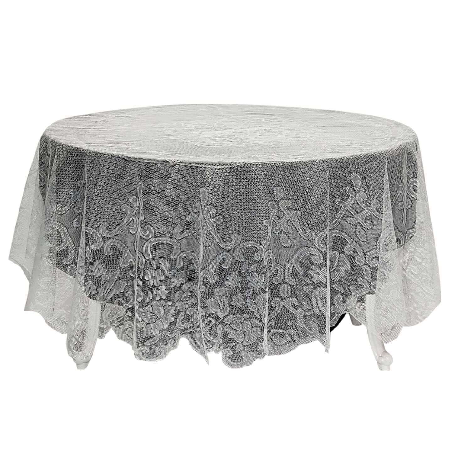 Lace Round Tablecloth 90" Ivory with Premium Design Table Cover - Image 6