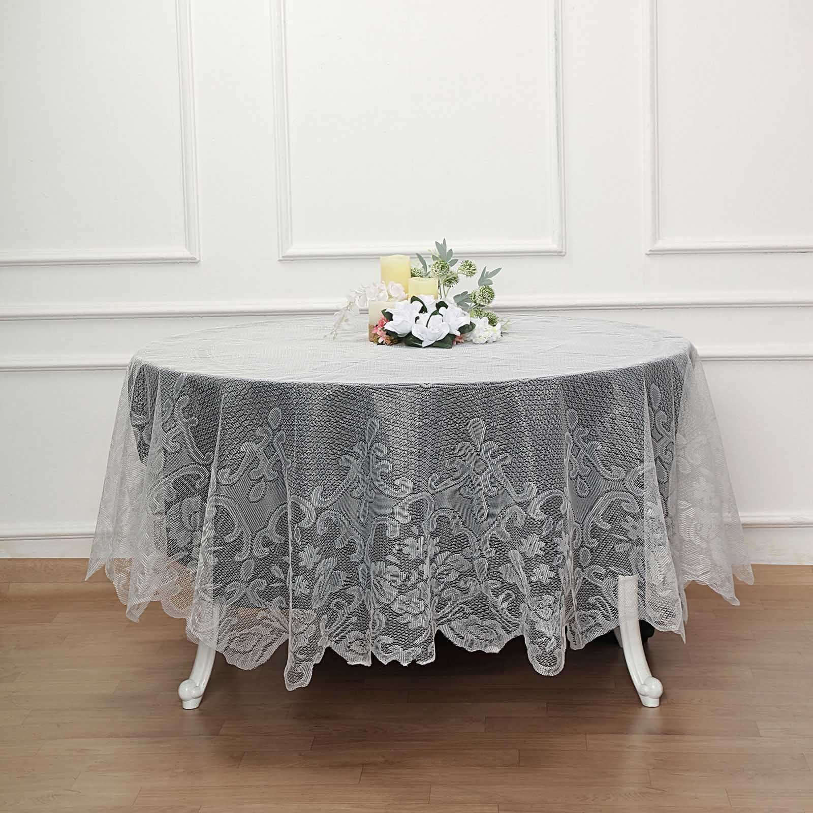 Lace Round Tablecloth 90" Ivory with Premium Design Table Cover - Image 7