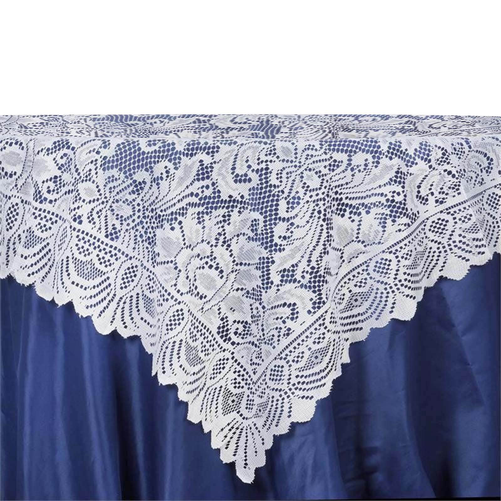 Lace Square Table Overlay 54"x54" White with Victorian Design - Perfect for Weddings and Vintage Themes - Image 5