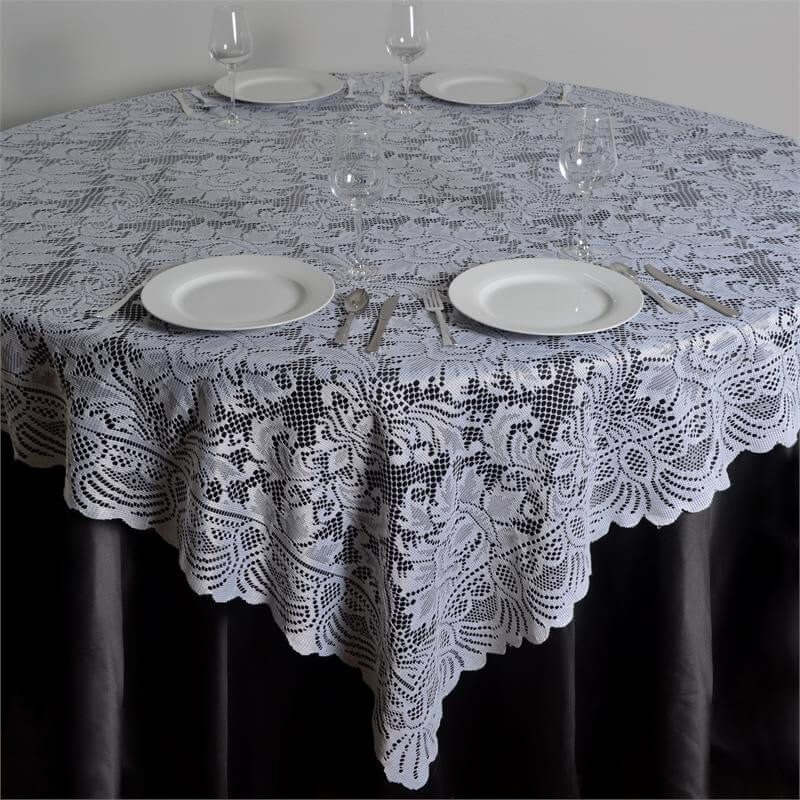 Lace Table Overlay 90"x90" White - Classic Design, Perfect for Timeless Weddings