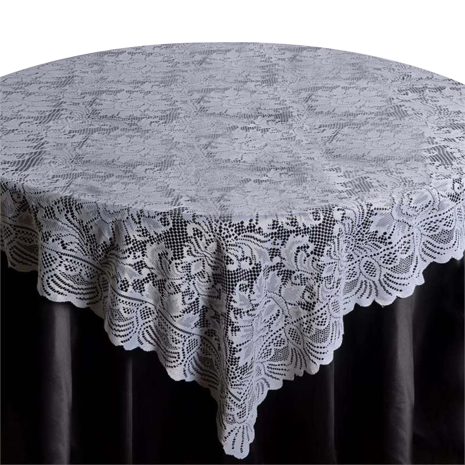 Lace Table Overlay 90"x90" White - Classic Design, Perfect for Timeless Weddings - Image 3
