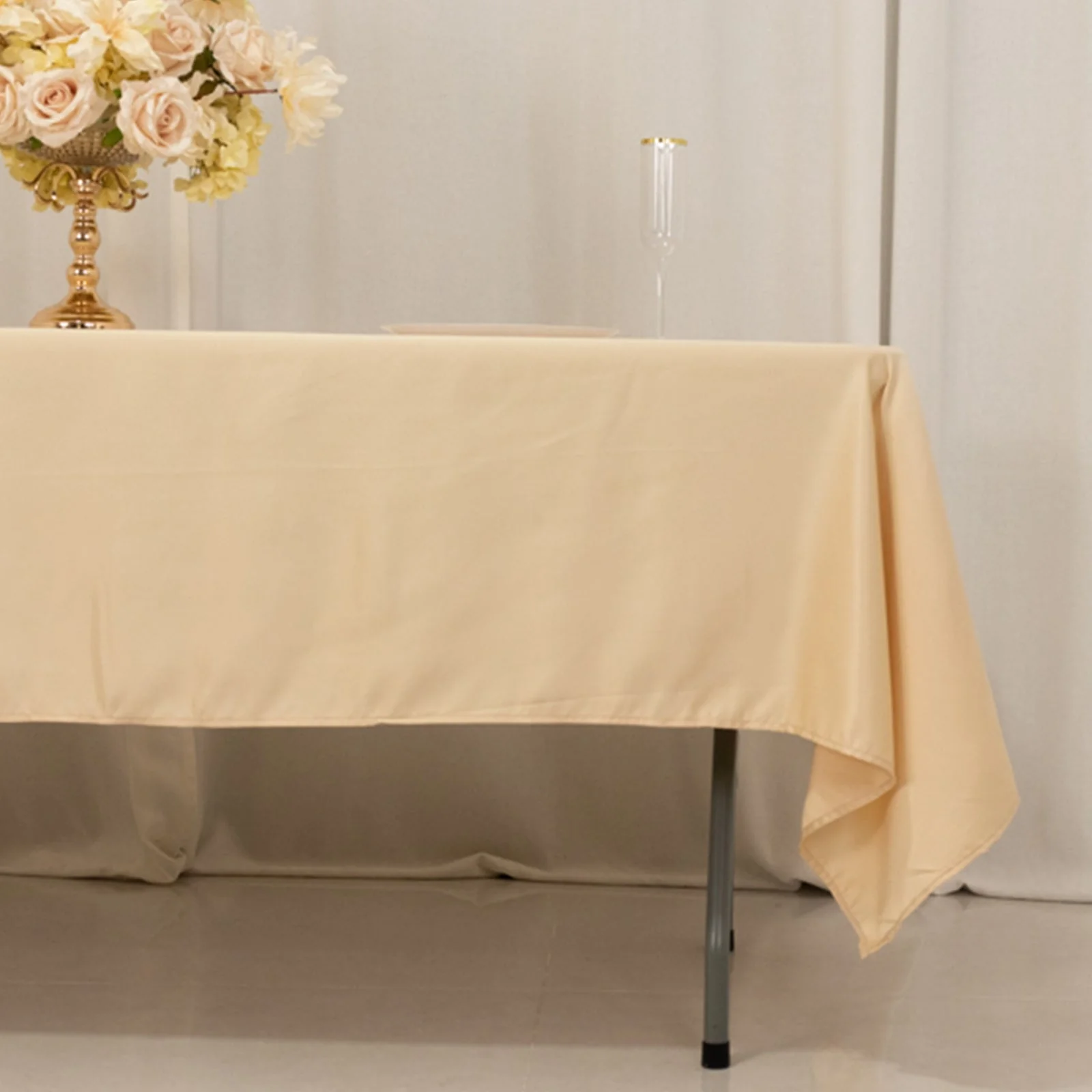Lamour Satin Rectangle Tablecloth 60"x102" Beige - Wrinkle Resistant Table Cover - Image 2