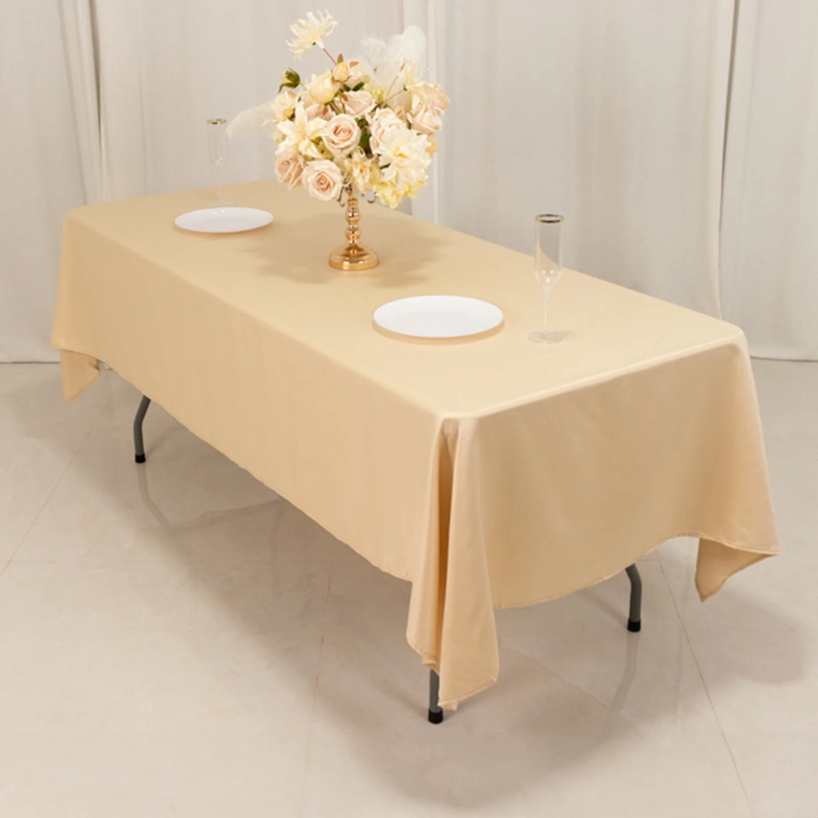 Lamour Satin Rectangle Tablecloth 60"x102" Beige - Wrinkle Resistant Table Cover - Image 6