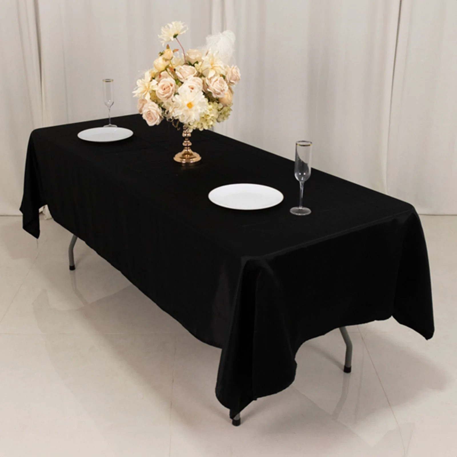 Lamour Satin Rectangle Tablecloth 60"x102" Black - Soft and Wrinkle Resistant Table Cover for Weddings & Parties - Image 5