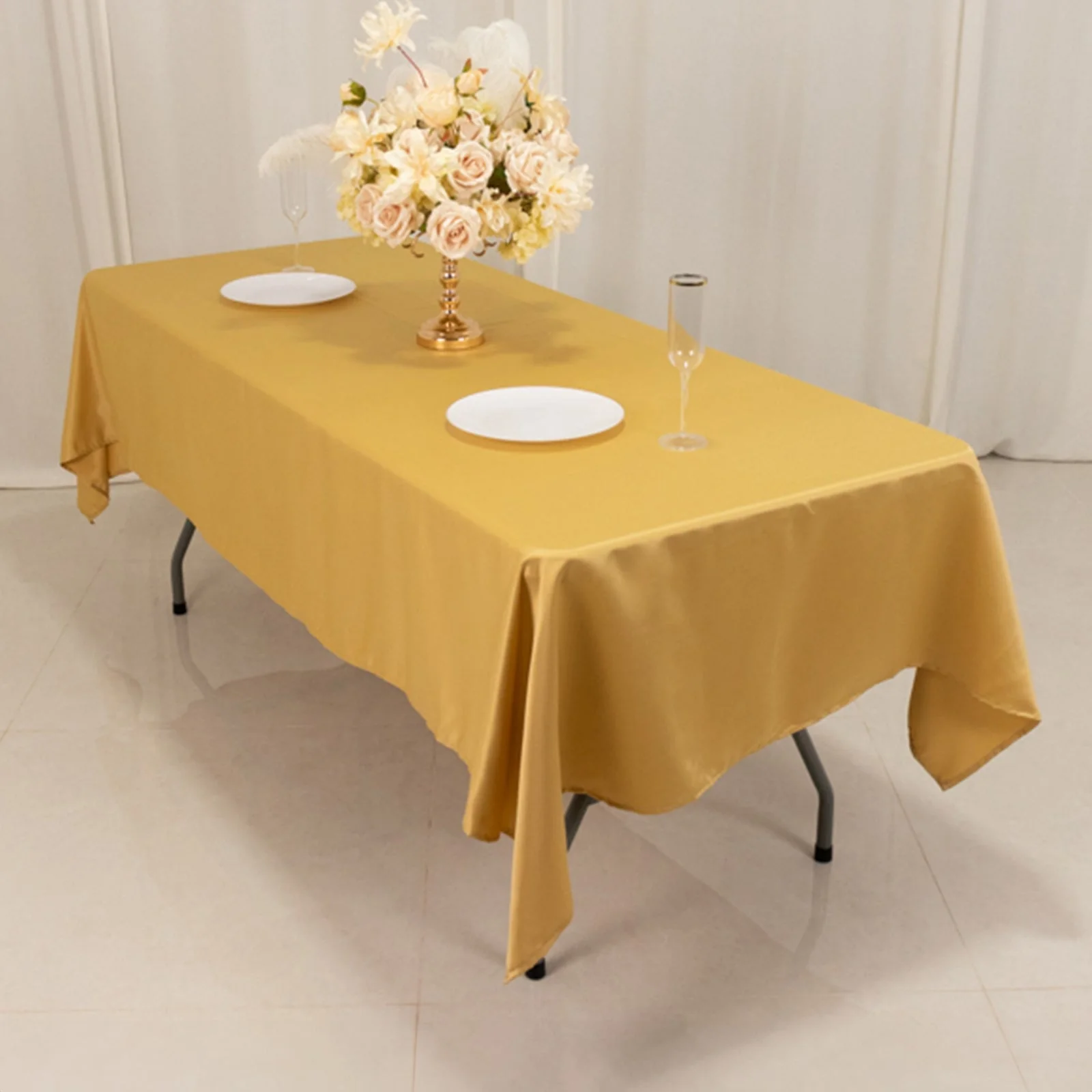 Lamour Satin Rectangle Tablecloth 60"x102" Champagne - Wrinkle Resistant Table Cover - Image 5
