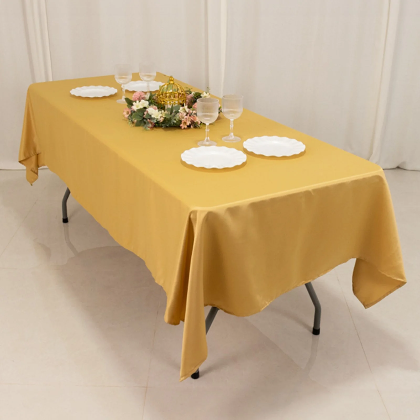 Lamour Satin Rectangle Tablecloth 60"x102" Champagne - Wrinkle Resistant Table Cover - Image 8