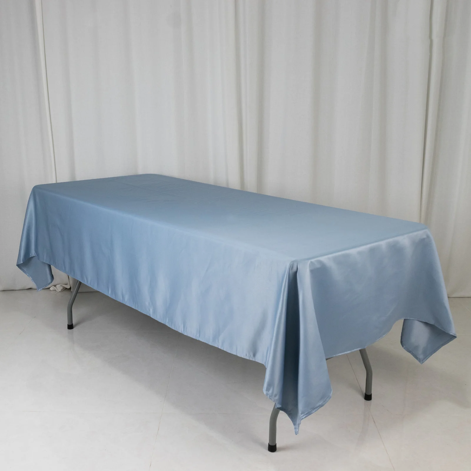 Lamour Satin Rectangle Tablecloth 60"x102" Dusty Blue - Wrinkle Resistant Table Cover