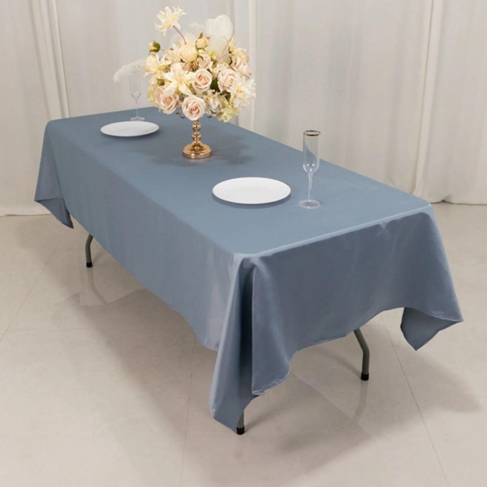 Lamour Satin Rectangle Tablecloth 60"x102" Dusty Blue - Wrinkle Resistant Table Cover - Image 5