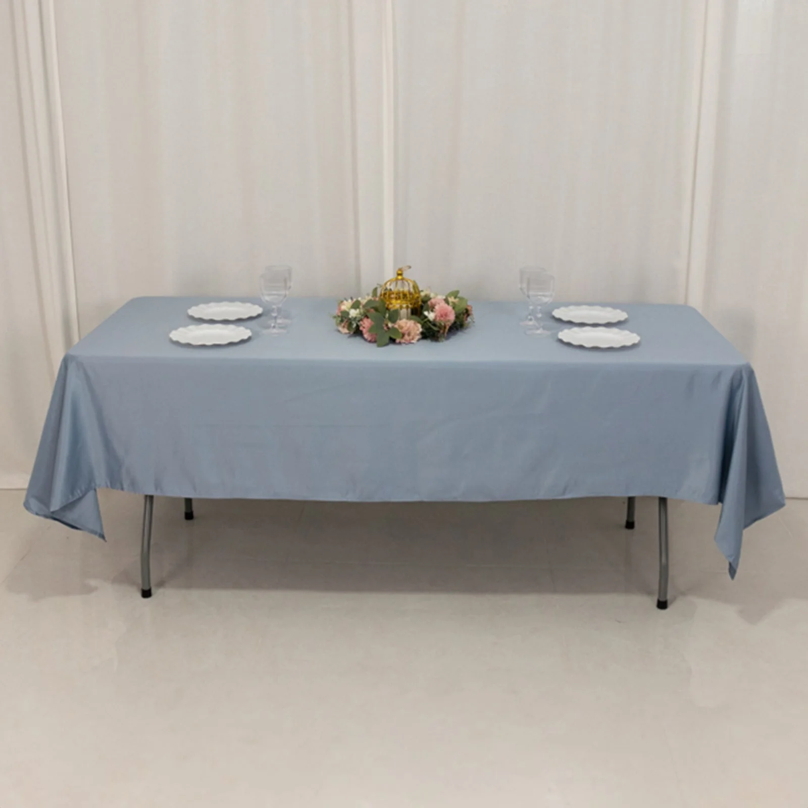 Lamour Satin Rectangle Tablecloth 60"x102" Dusty Blue - Wrinkle Resistant Table Cover - Image 6