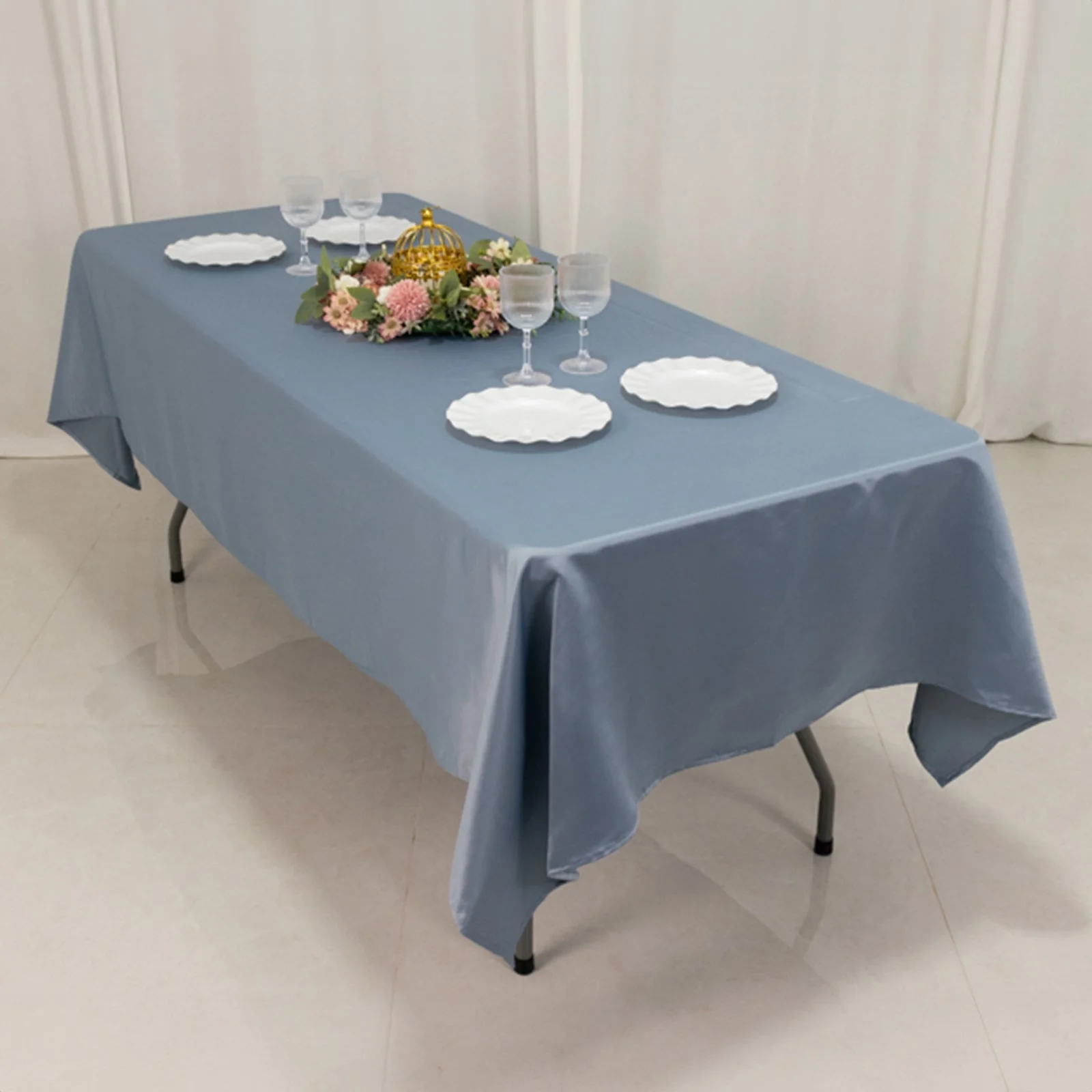 Lamour Satin Rectangle Tablecloth 60"x102" Dusty Blue - Wrinkle Resistant Table Cover - Image 7