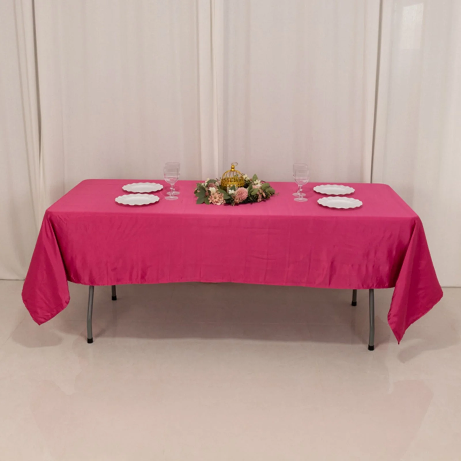 Lamour Satin Rectangle Tablecloth 60"x102" Fuchsia - Wrinkle Resistant Table Cover - Image 6