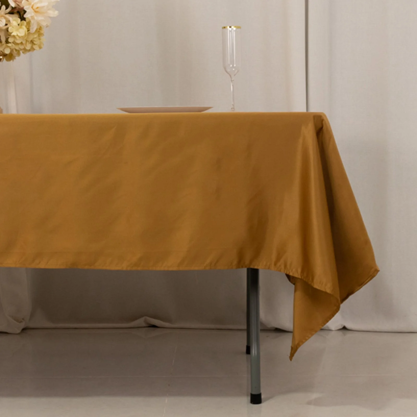Lamour Satin Rectangle Tablecloth 60"x102" Gold - Soft and Wrinkle Resistant Table Cover for Weddings & Parties - Image 2