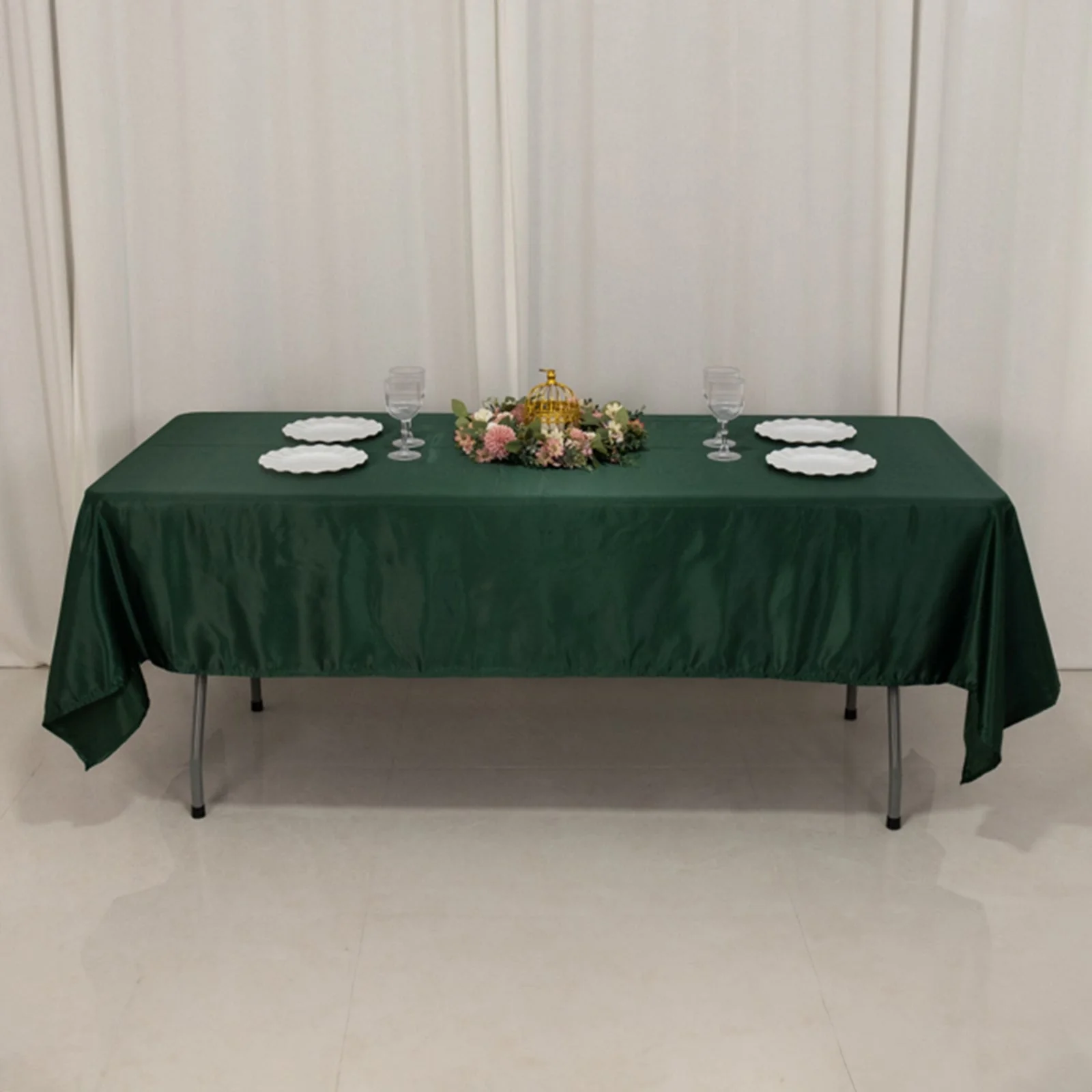 Lamour Satin Rectangle Tablecloth 60"x102" Hunter Emerald Green - Wrinkle Resistant Table Cover - Image 5