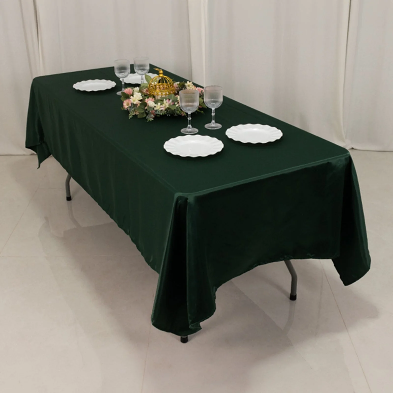 Lamour Satin Rectangle Tablecloth 60"x102" Hunter Emerald Green - Wrinkle Resistant Table Cover - Image 7