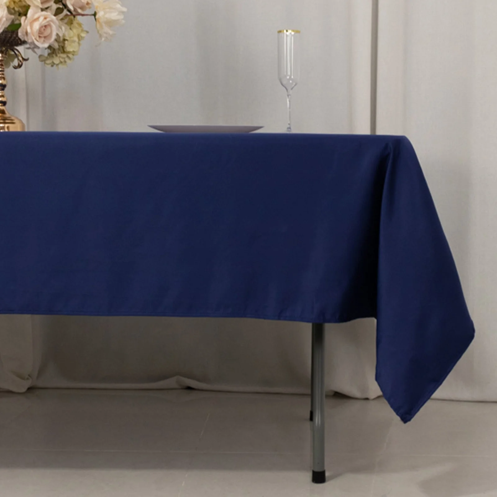 Lamour Satin Rectangle Tablecloth 60"x102" Navy Blue - Wrinkle Resistant Table Cover - Image 2