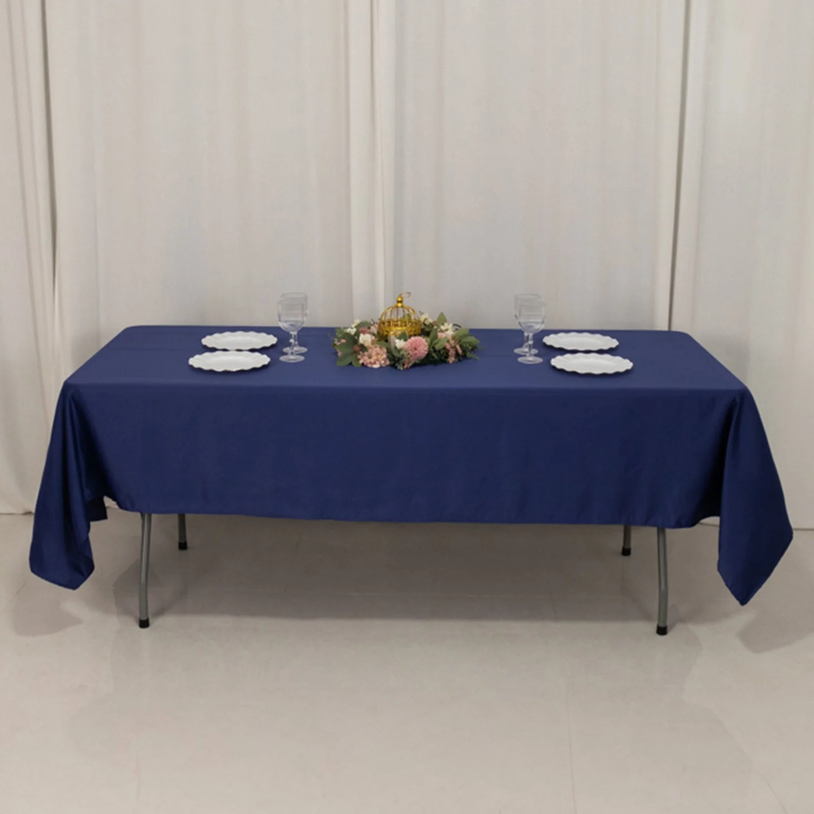 Lamour Satin Rectangle Tablecloth 60"x102" Navy Blue - Wrinkle Resistant Table Cover - Image 6