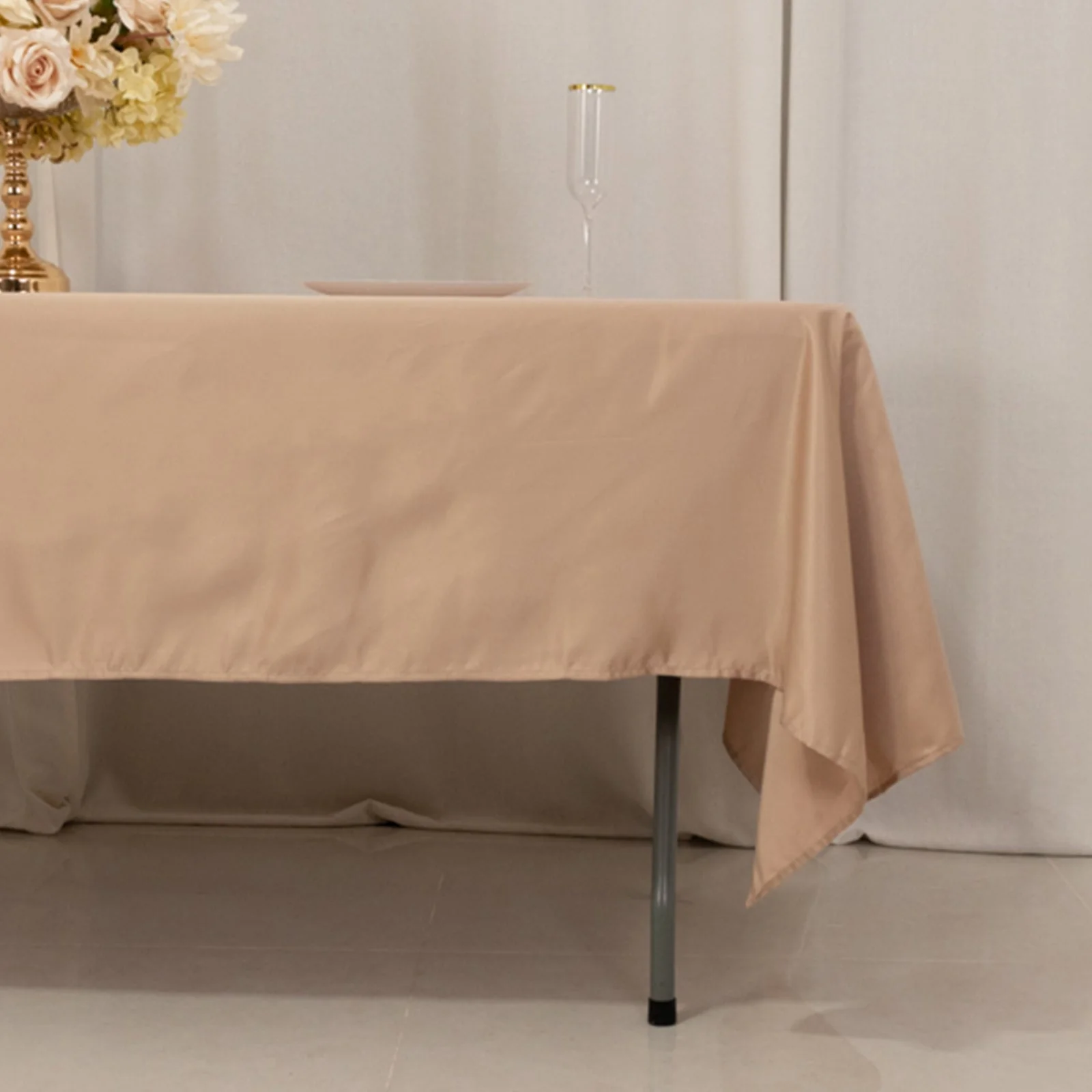 Lamour Satin Rectangle Tablecloth 60"x102" Nude - Wrinkle Resistant Table Cover - Image 2