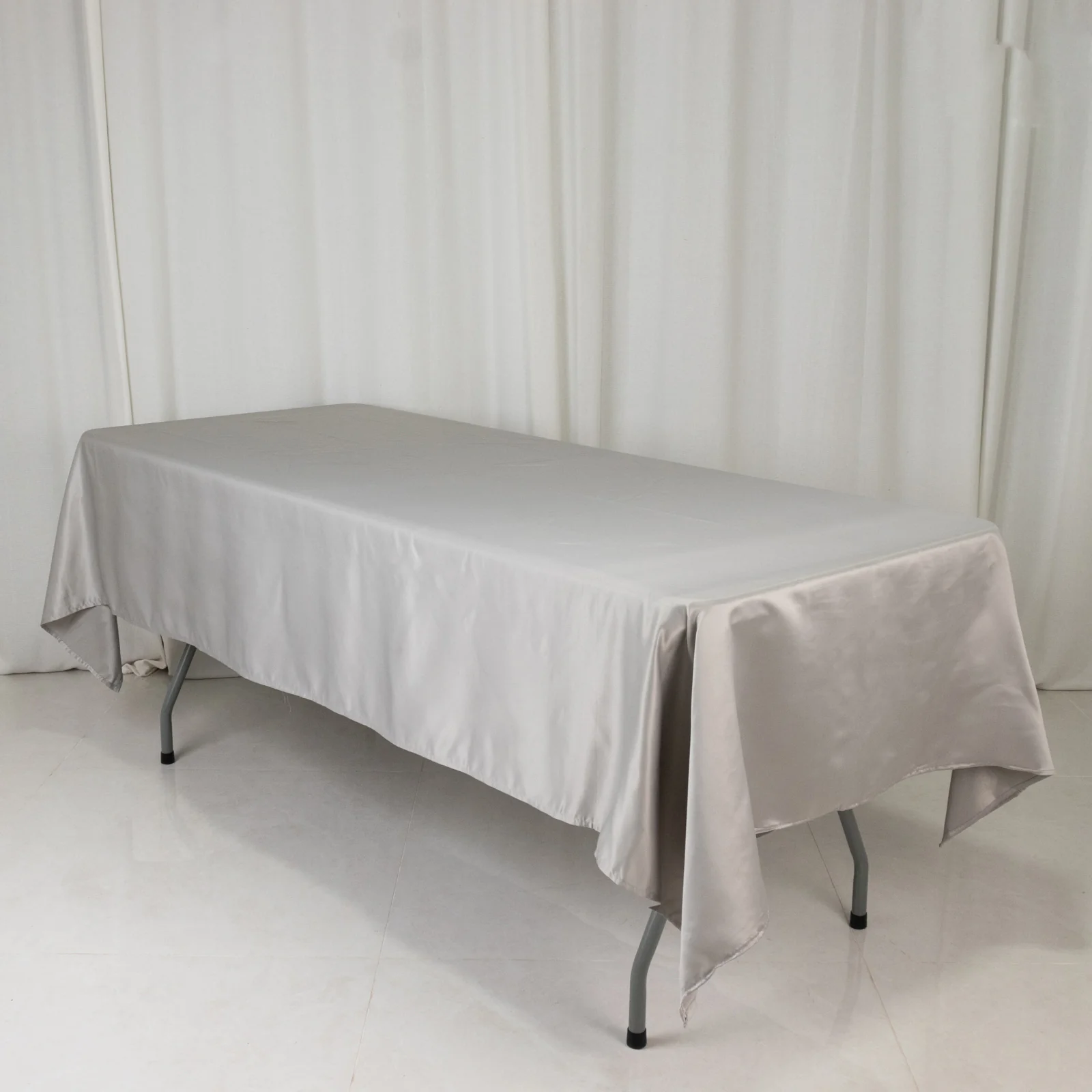 Lamour Satin Rectangle Tablecloth 60"x102" Silver - Wrinkle Resistant Table Cover