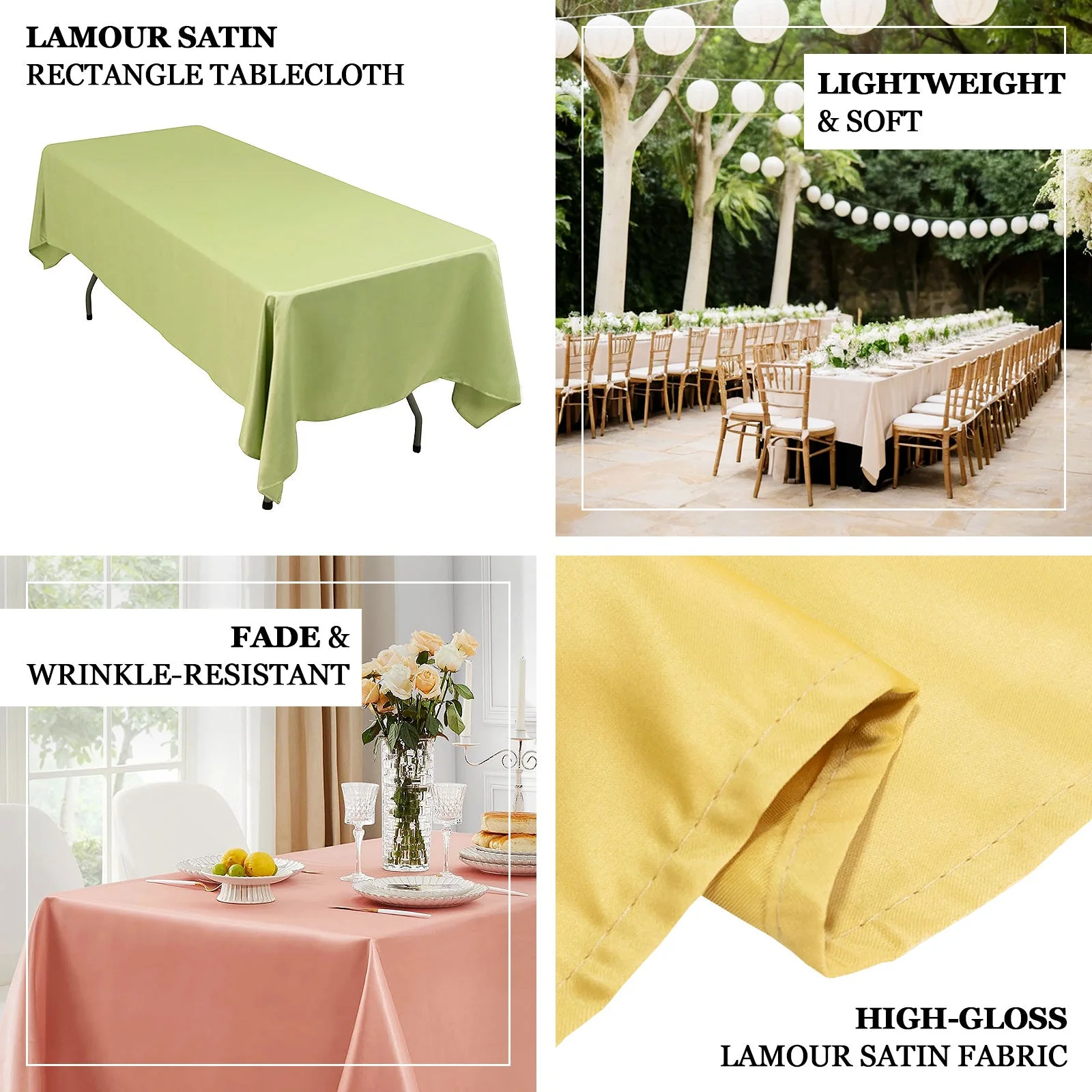 Lamour Satin Rectangle Tablecloth 60"x102" Silver - Wrinkle Resistant Table Cover - Image 4