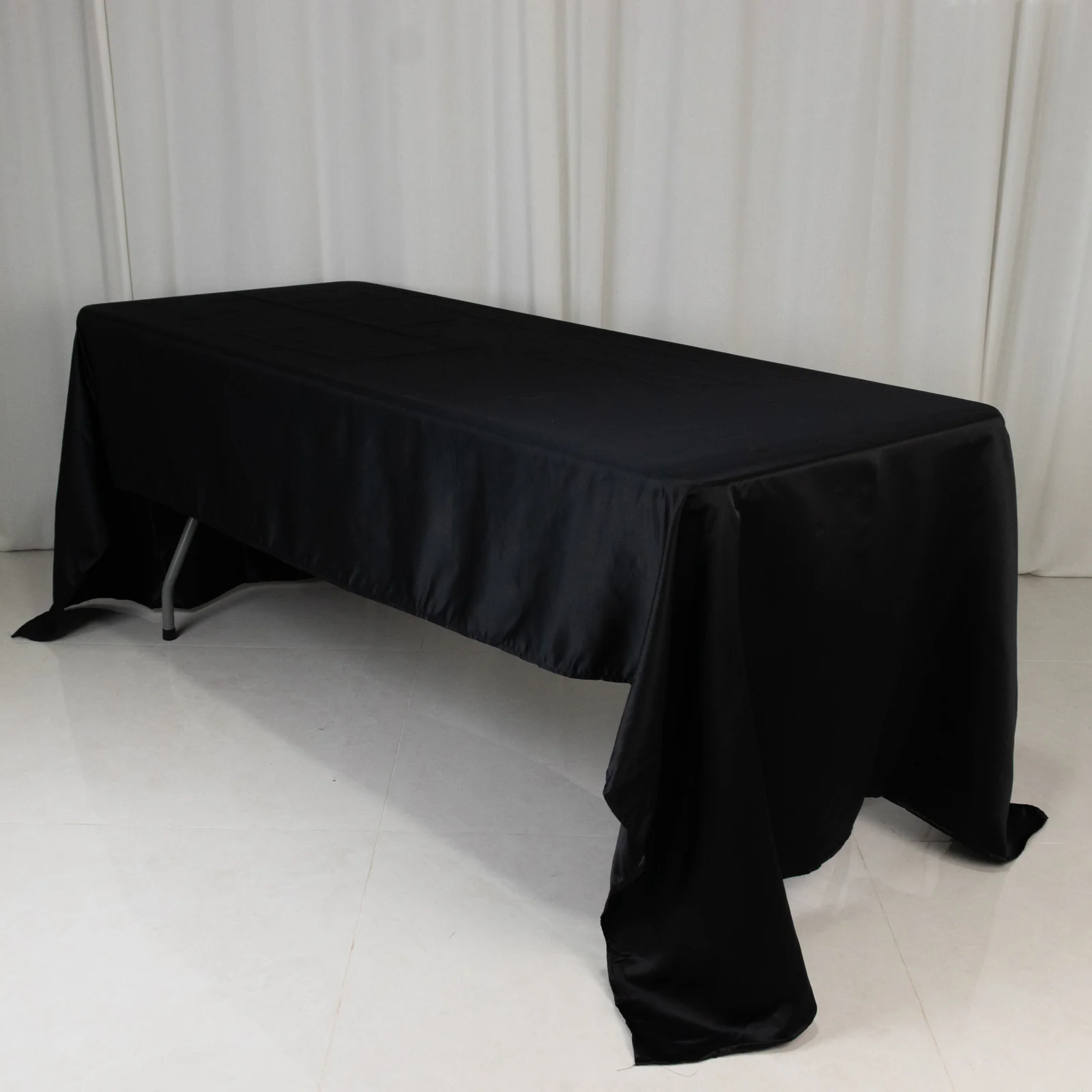 Lamour Satin Rectangle Tablecloth 60"x126" Black - Durable & Wrinkle-Resistant Table Cover for Casual or Formal Events