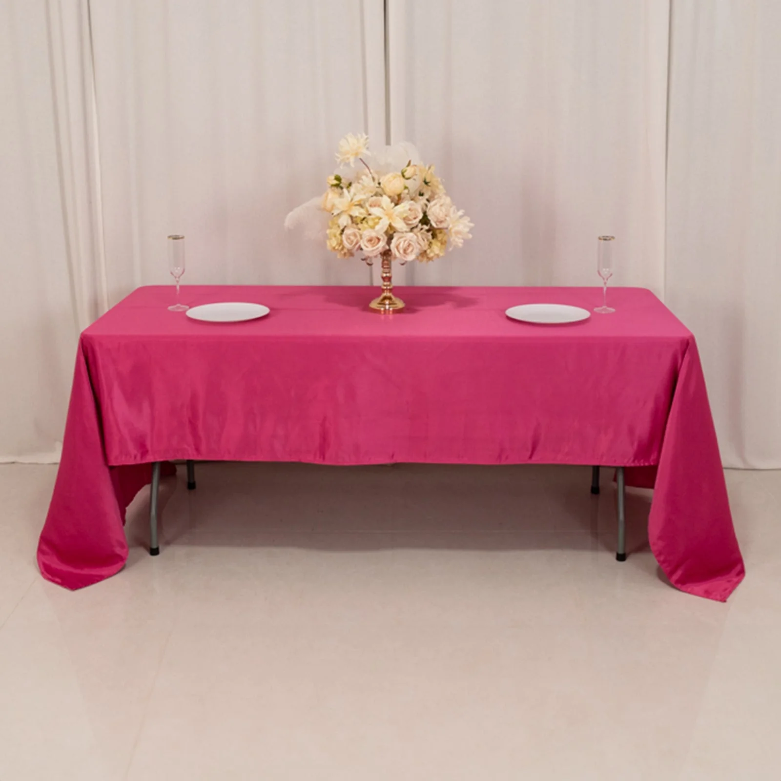 Lamour Satin Rectangle Tablecloth 60"x126" Fuchsia - Fade & Wrinkle-Resistant Table Cover - Image 8